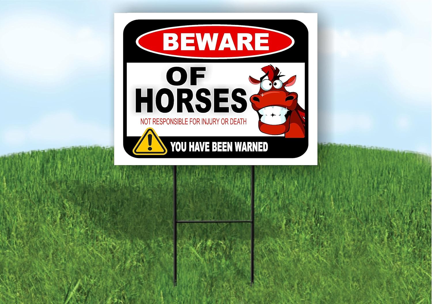BEWARE OF HORSES NOT RESPONSIBLE FOR INJURY OR DEATH FARM - Double Sided Yard Sign ROAD SIGN with Stand