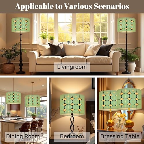 Miniatura 8 de Linen Drum Lamp Shades Set of 2 Easy Assembly 13 W x 10 H Mid Century Vintage 1950s Modern Retro Geometric Lattice Replacement Lamp Shades for Table