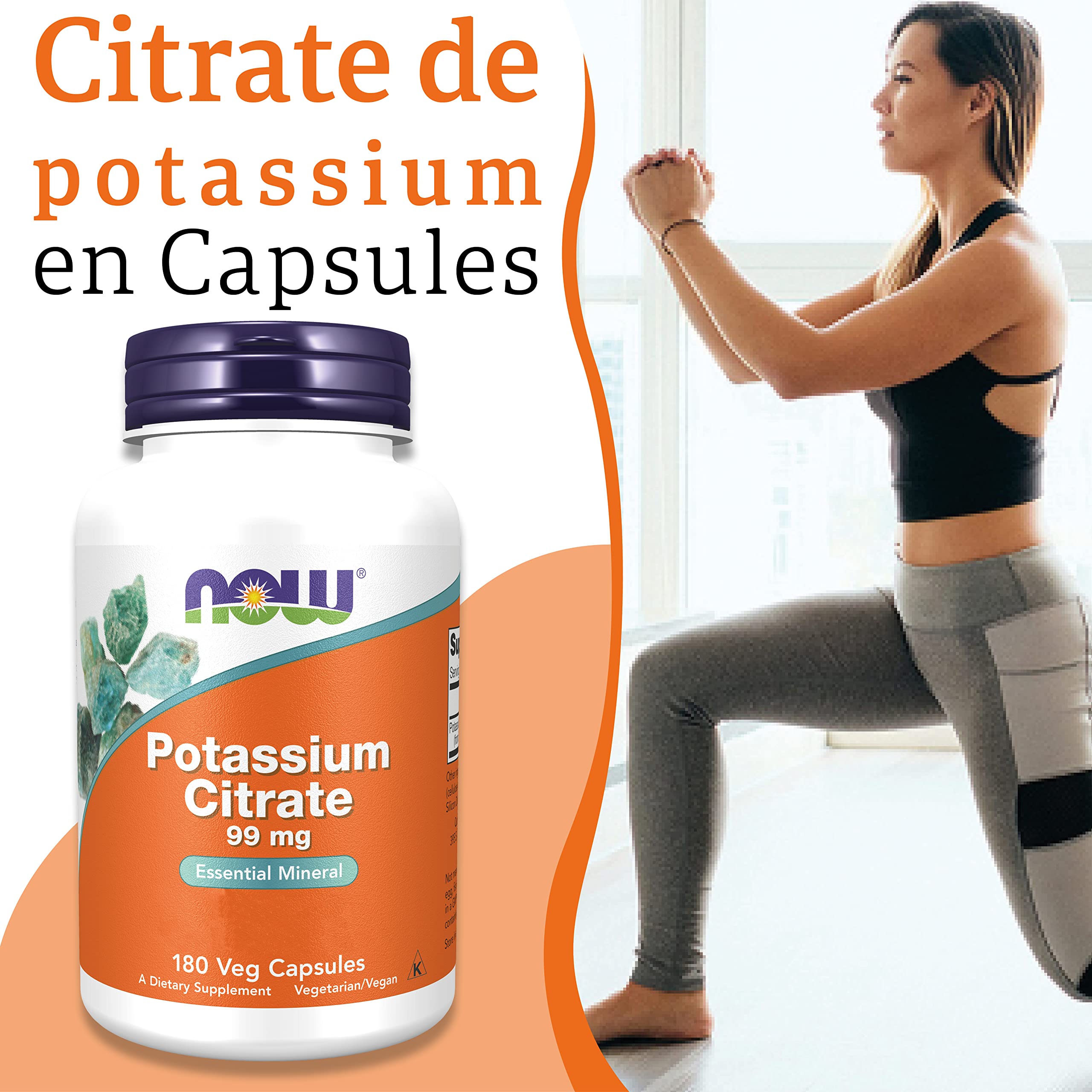Now Foods, Potassium Citrate (Citrate de Potassium), 99 mg, 180 Gélules végétaliennes, Testé en Laboratoire, Potassium, Minéraux, Sans Gluten, Sans Soja, Végétarien