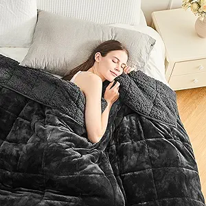 Cottonblue Sherpa Fleece Weighted Blanket 12lbs for Twin/Full Bed, Plush Bed Weighted Throw Blankets for Deep Sleep and Relaxation, Heavy Calm Blankets with Cemaric Beads, 48x72 Inches, Black