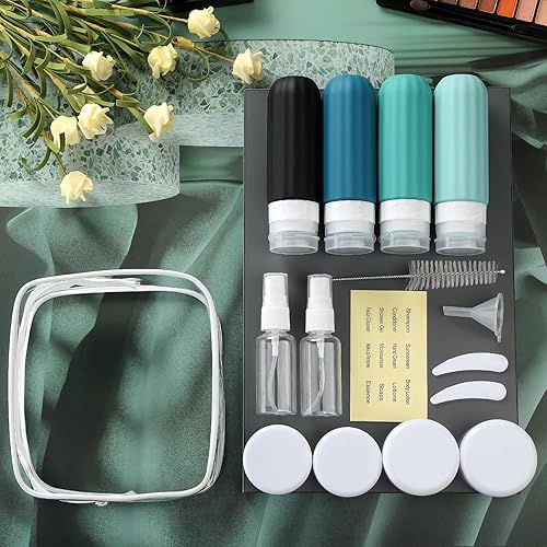 Miniatura 7 de Mrsdry Paquete de 16 botellas de viaje para artículos de tocador, recipientes de viaje a prueba de fugas para artículos de tocador, accesorios de