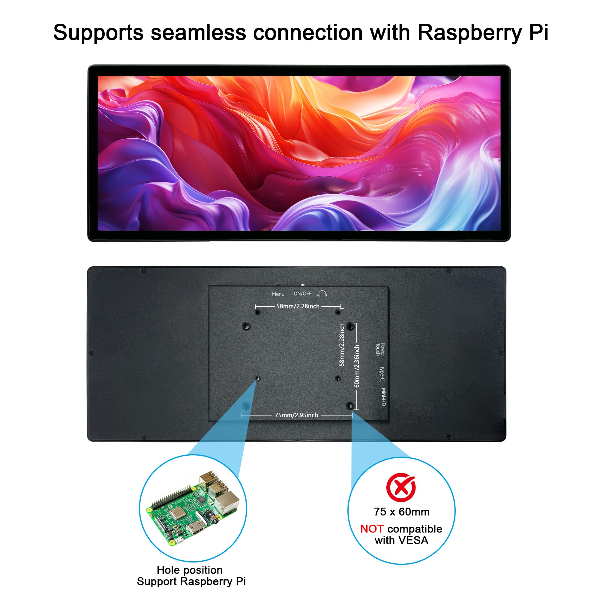 wisecoco 12.3" Monitor táctil Minipantalla Secundaria portátil para Aida64