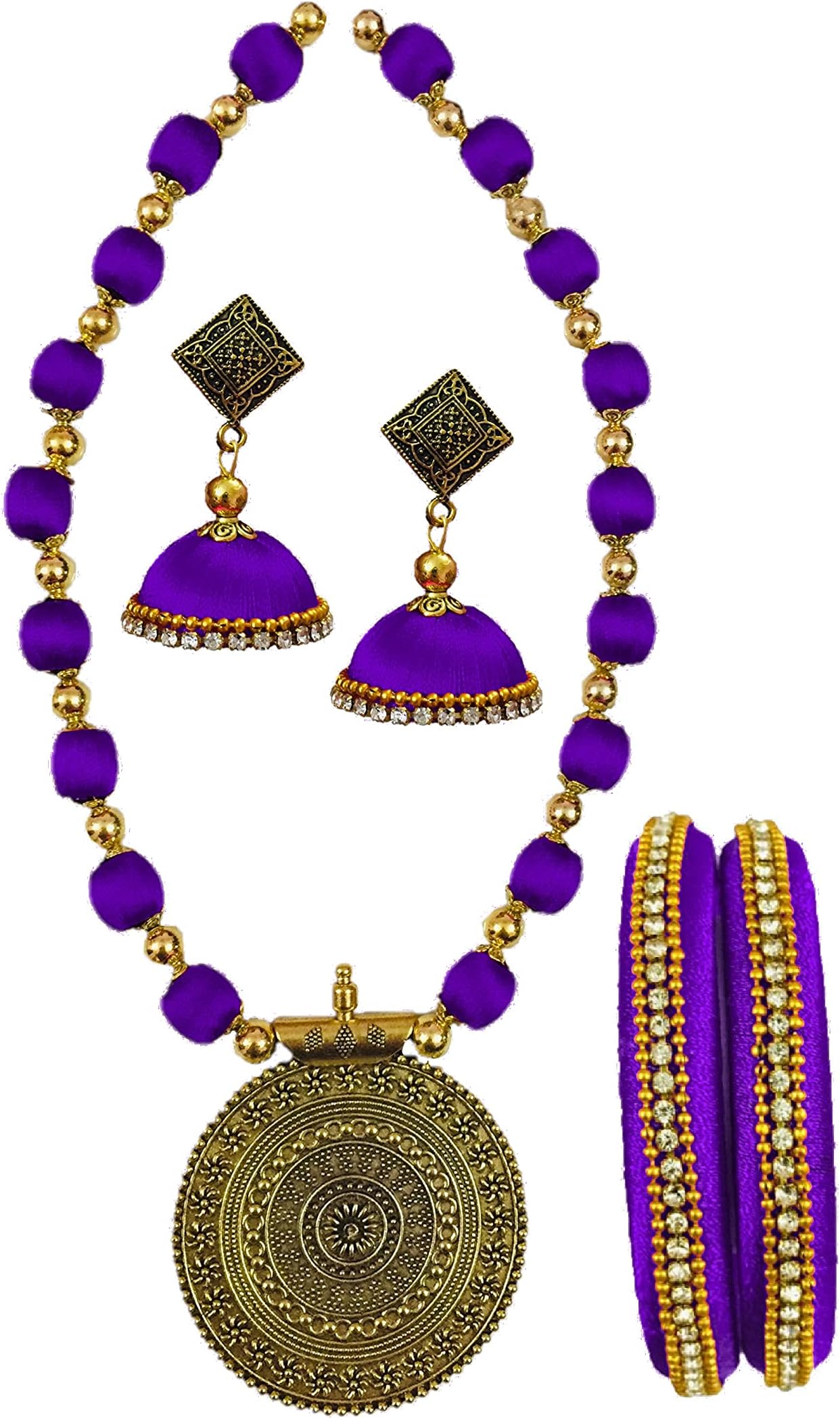 AmbalAntique Chakra Pendant silk thread Jewellery set for Women's and Girls