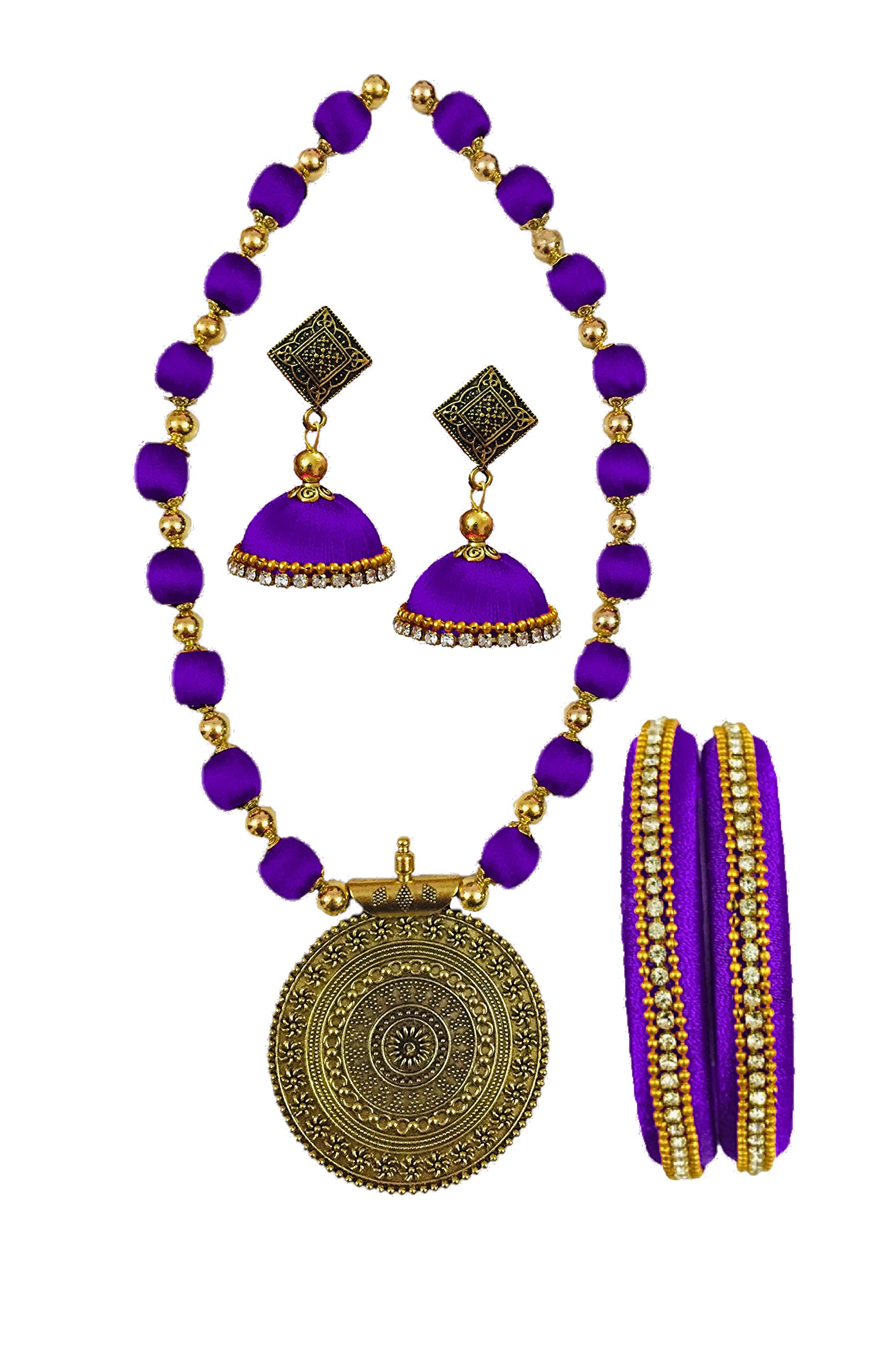 AmbalAntique Chakra Pendant silk thread Jewellery set for Women's and Girls