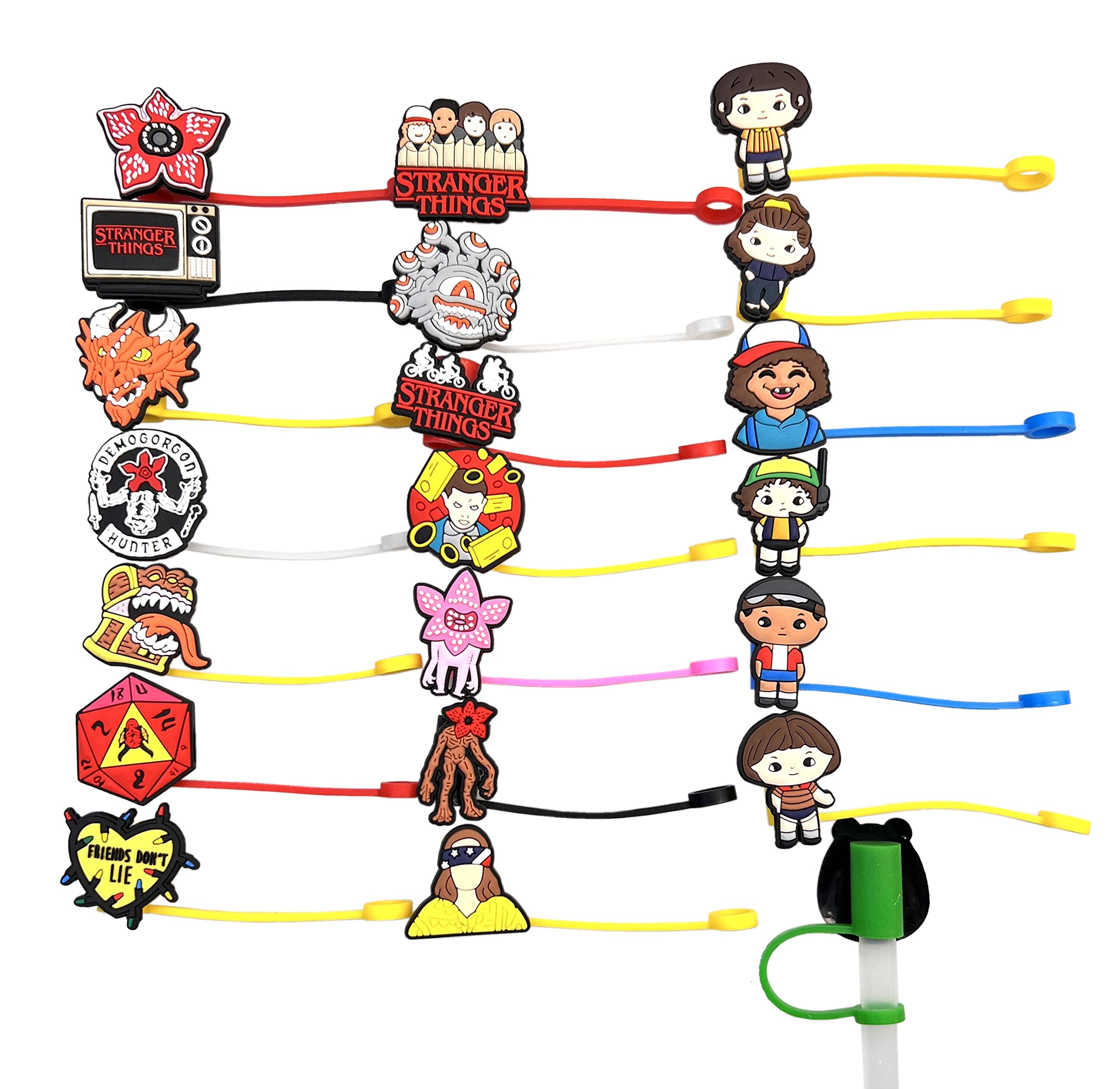 20Pcs Reusable Kids Themed Party Straw Cap with a Variety of Fun and Cute Characters Party Decoration Funy Gifts (Straw Cover B)