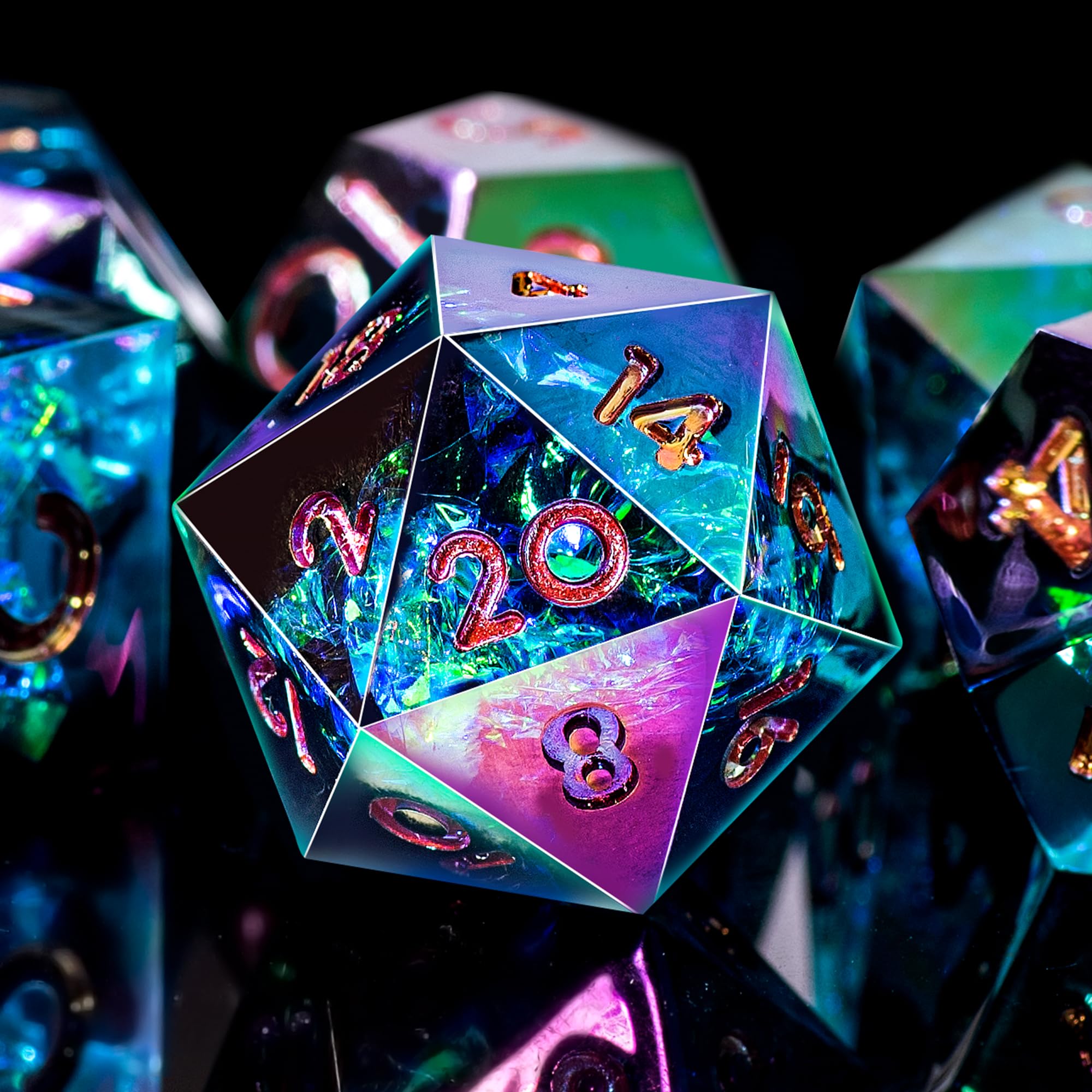 Set Dadi Poliedrici 7 Pezzi Acrilico Nero Per Giochi Da Tavolo – DND, MTG, RPG