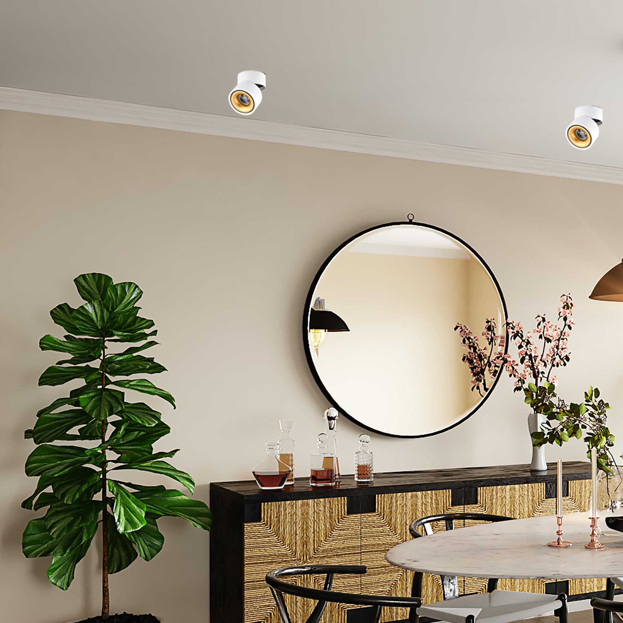 LED Deckenspot Aufbauspot Dimmbar, Aufputz Spots Deckenstrahler aus Aluminium Downlight, Weiß Aufbaustrahler Schwenkbar 230V 7W mit Fernsteuerung für Küche Wohnzimmer Schlafzimmer BD0853