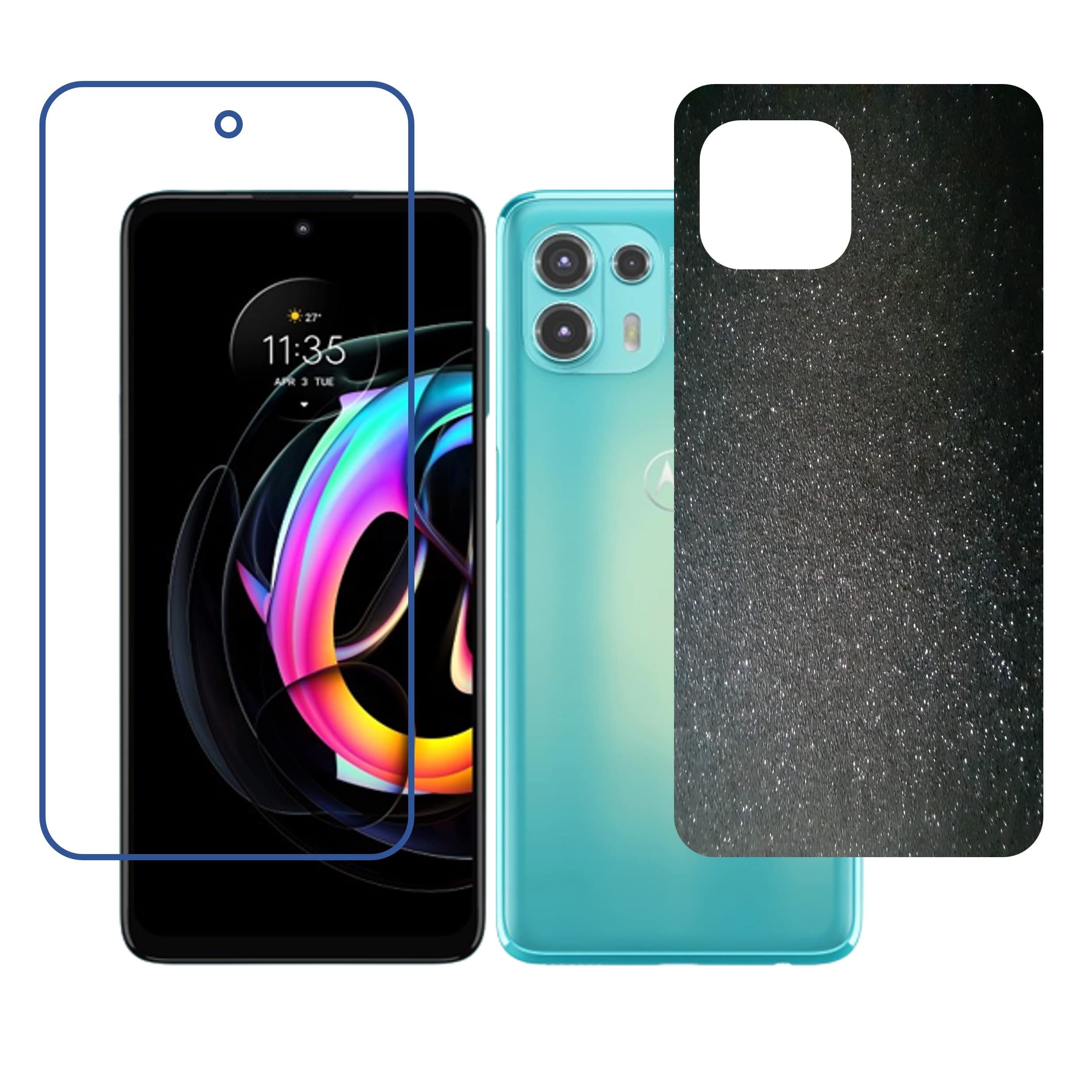 DVTECH� (Front and Back 9H Front and TPU Sparkling Star Black Anti Skid Back Skin Protector For Motorola Edge 20 Fusion (Not a Tempered glass)