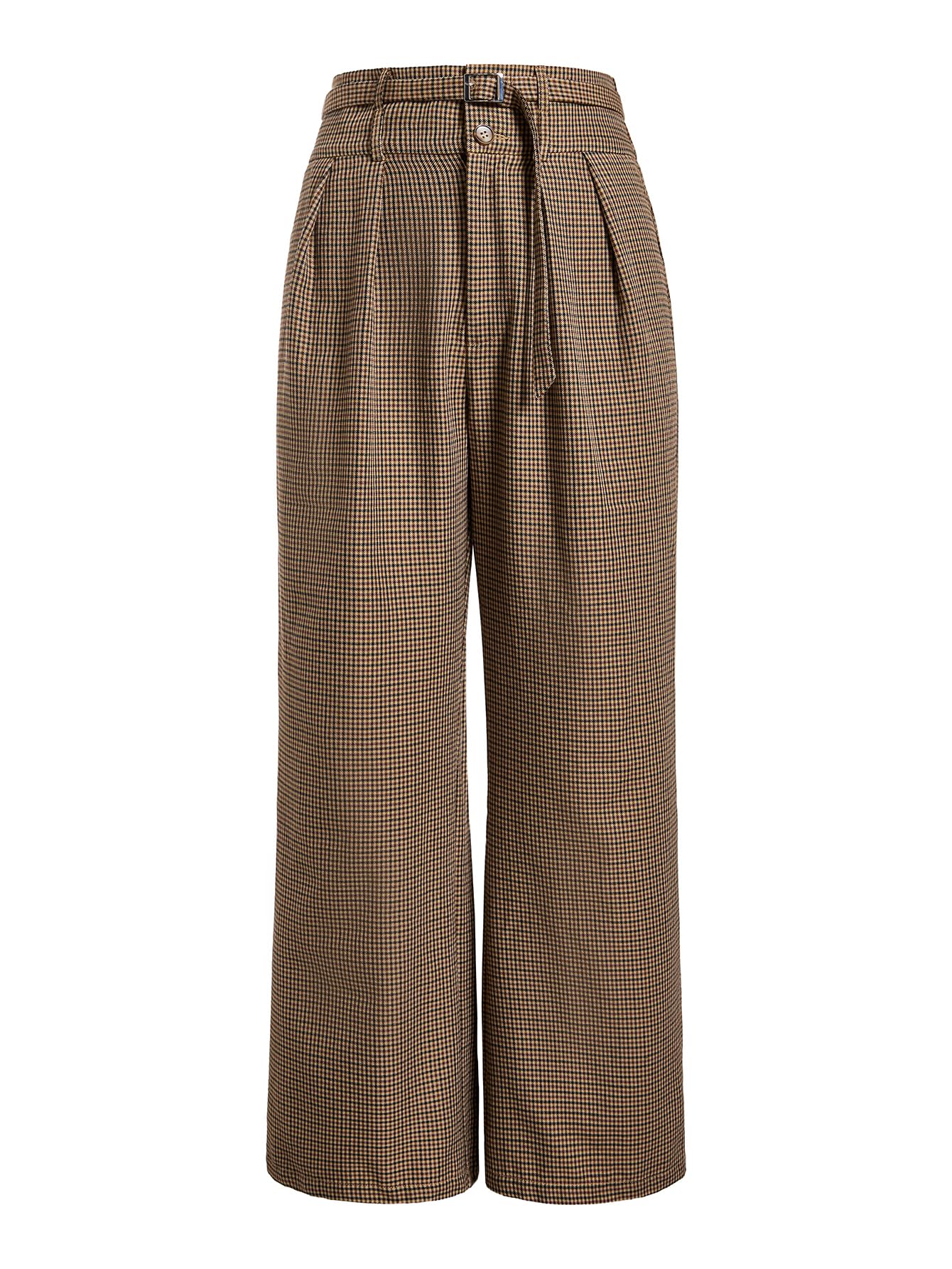 MakeMeChic Women's Plaid Business Pants High Waist Wide Leg Office Trousers