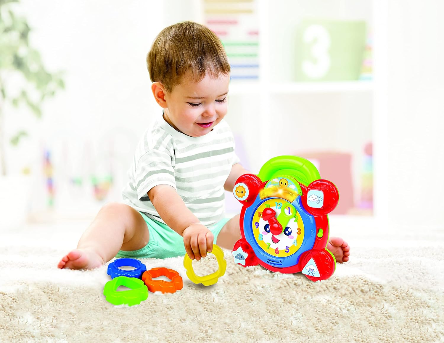 winfun Time for Fun Learning Clock | A Fun Interactive Way to Learn to Read The Time | Movable Hands and Sound Effects | Suitable for Boys and Girls Aged 3 Months and Up, Multicolor, 000675