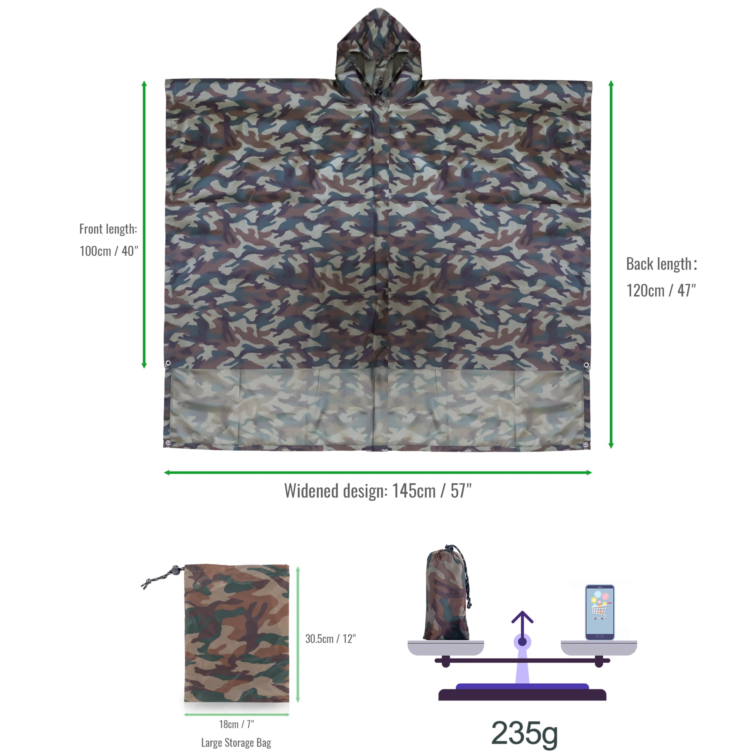 Poncho Impermeable 3 en 1 Multiusos Ligero Secado Rápido para Lluvia Hombre Mujer