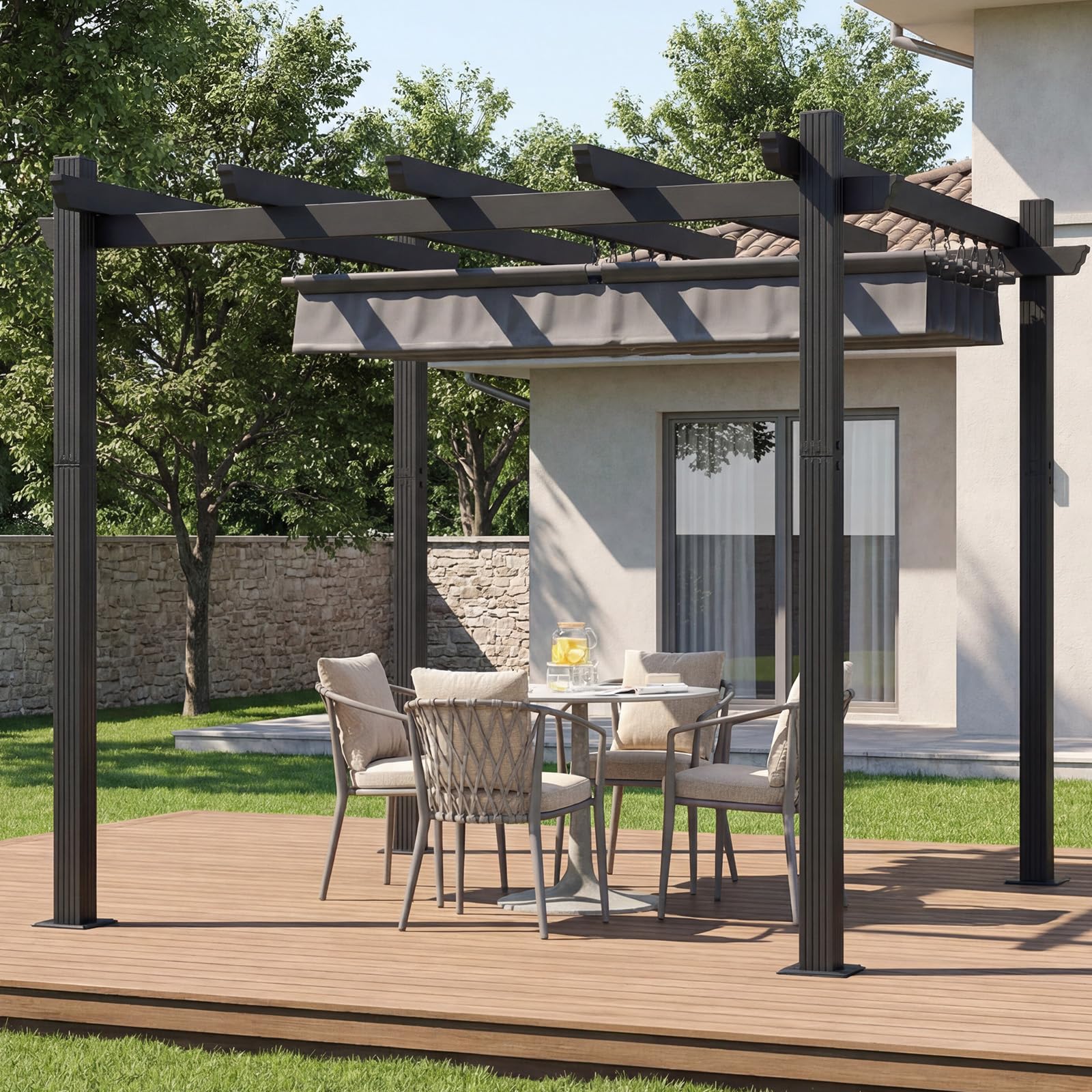 TRIUMPHKEY Pergola Pavillon 3x3m wasserdicht stabil Winterfest, Gartenpavillon Aluminium mit Schiebedach, Sonnenschutz für Garten Terrasse & Balkon, Grau