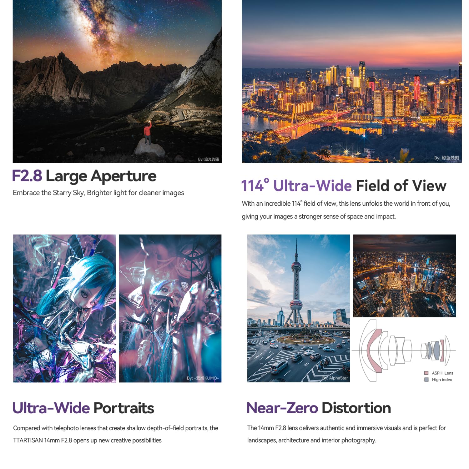 TTArtisan 14 mm F2.8 szerokokątny obiektyw szerokokątny z MF ASPH pole widzenia 114°, zewnętrzny uchwyt filtra 77 mm, do kamer z mocowaniem E (A7 A7R A7R A7S, seria A9, A6000, NEX