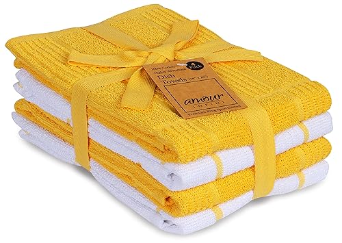 AMOUR INFINI Kitchen Towels Pack of 4, Terry Cotton Dish
