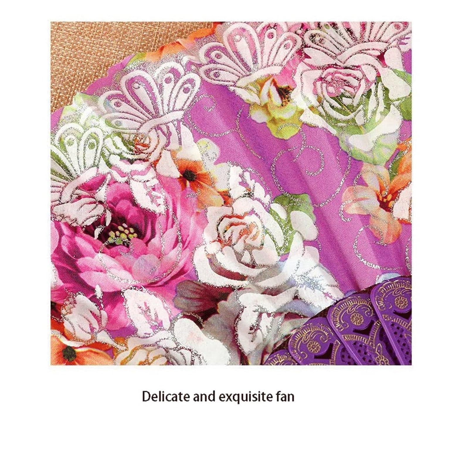 Abanico Plegable Abanicos de Mano Plegables Flor Rosa Abanico Plegable Chino/Ese Abanico Plegable Accesorios de Baile Nupcial Regalo de Boda Portátil() (Noir Talla única)