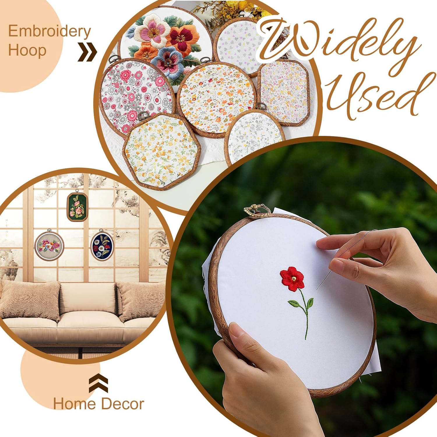 9 Pcs Embroidery Hoops Set Decorative Imitated Wood Display Cross Stitch Frame Circle Oval Octagonal Embroidery Frame Cross Stitch Hoop for DIY Craft Art Sewing Hanging Ornaments