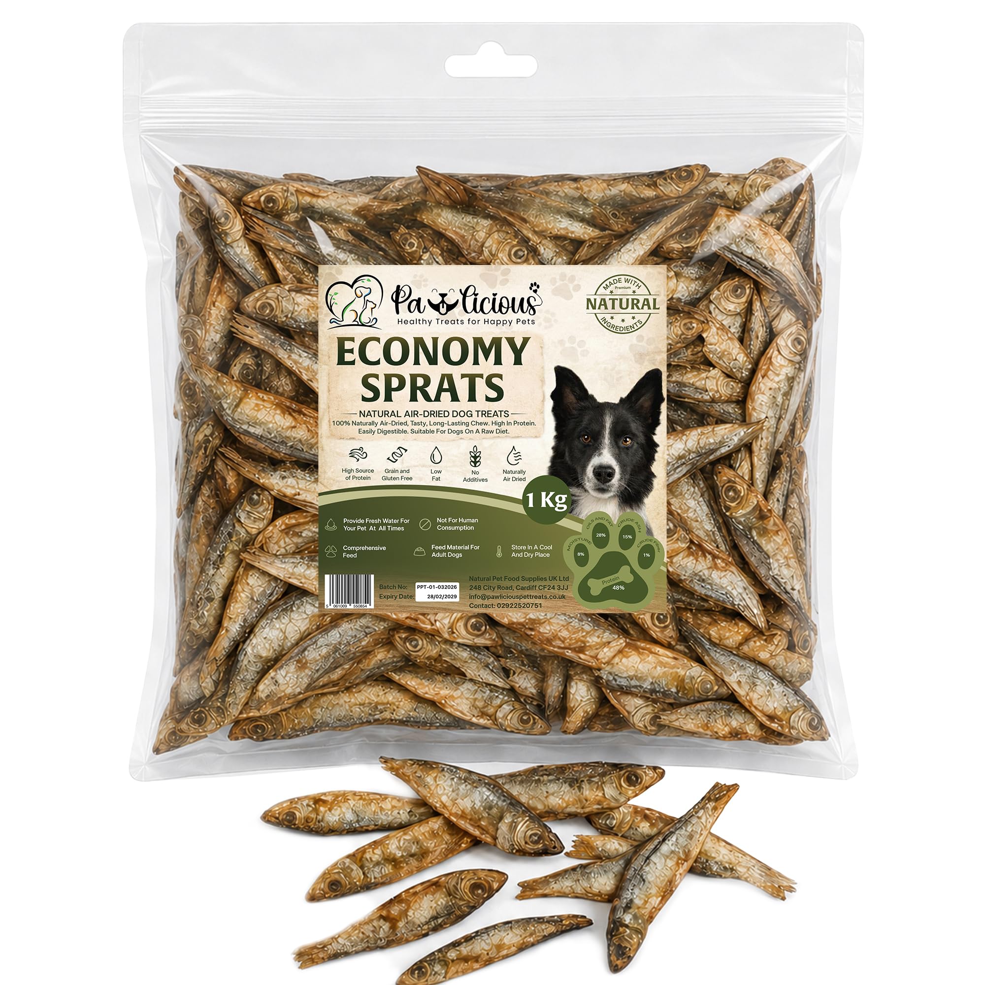 Pawlicious Economy 1 Kg Sprats Dog Treats & Cat Snacks 100% Natural Air-Dried Fish Treat for Dog Hypoallergenic and Grain Free Raw Pet Food Fish Sprats with Omega 3 Suitable for Cat Kitten and Puppy