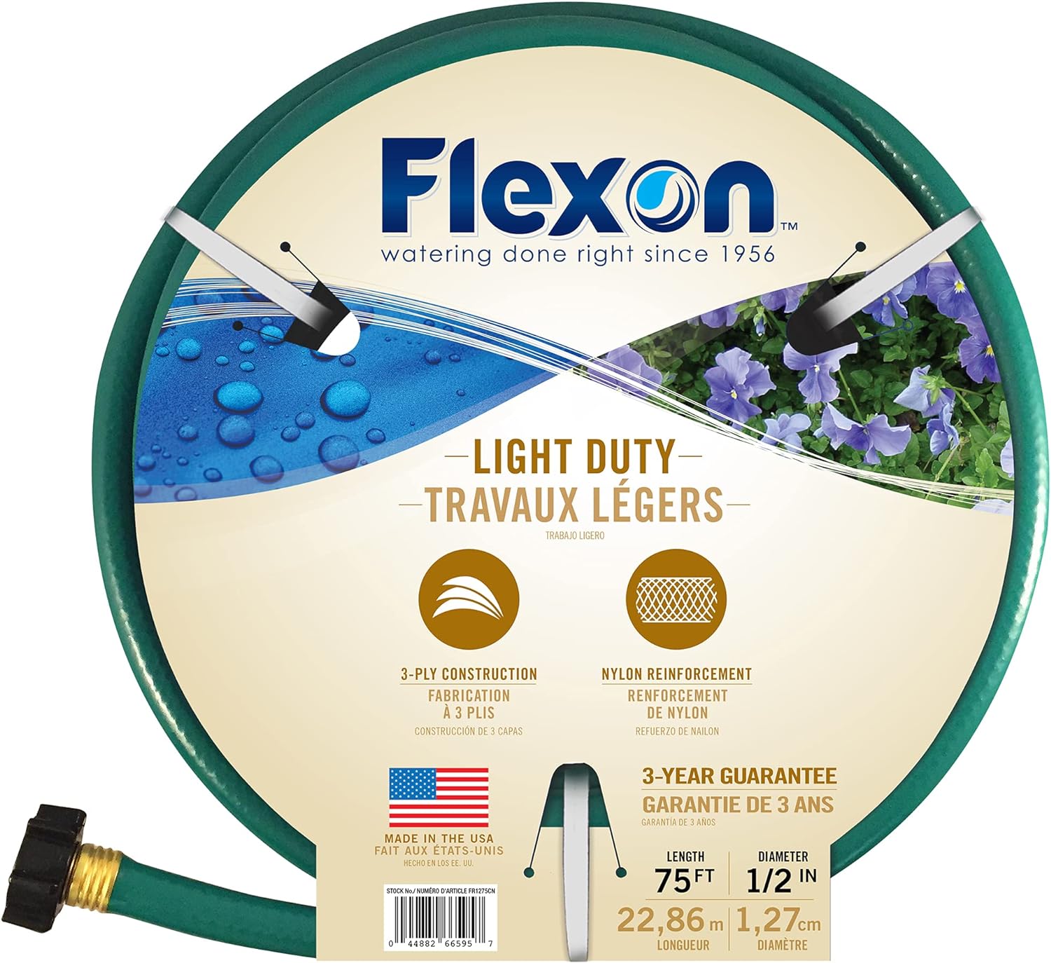 Flexon 5/8" x 50ft Light Duty Garden Hose – Lightweight, Flexible, Kink-Resistant, Durable Vinyl, Leak-Proof Couplings, Weather-Resistant Water Hose for Lawn, Garden, and Outdoor Use