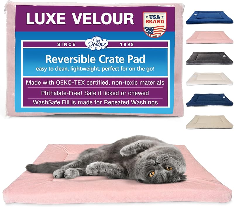 Pet Dreams Cama pequeña para gatos – Almohadilla para jaula, alfombrilla lavable para gatos, no tóxica, cama plana para interiores para gatitos, se adapta a iCrate 18, 24, 30, 36, 42, 48 pulgadas (rosa, X pequeña, 18 pulgadas)