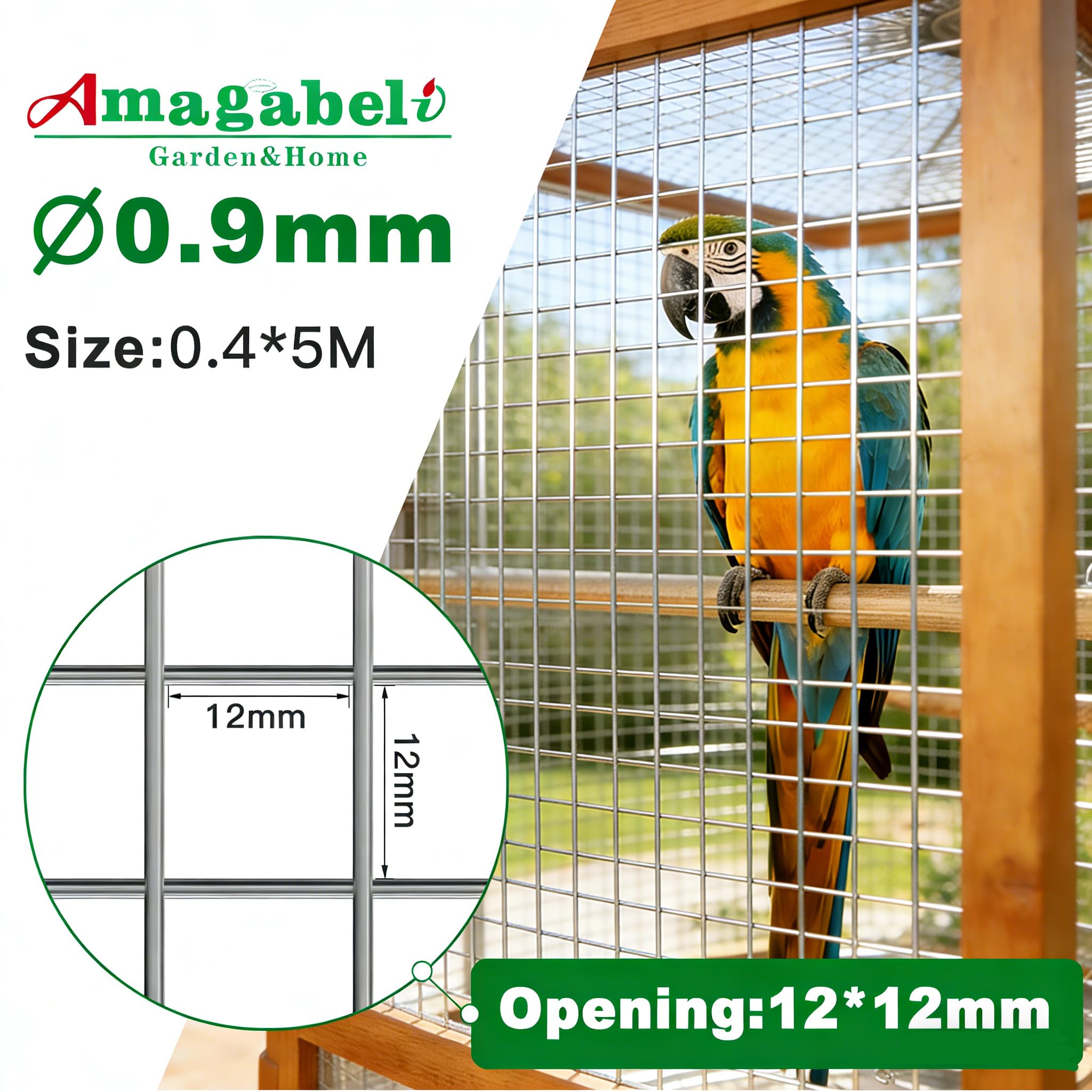 Amagabeli Galvanisé Mailles Carrées Fil Épais 0,9mm Maille 0,4M X 5M, Mailles 12.7mm Grillage Soudé pour poulailler, Clôture de Jardin et Volière