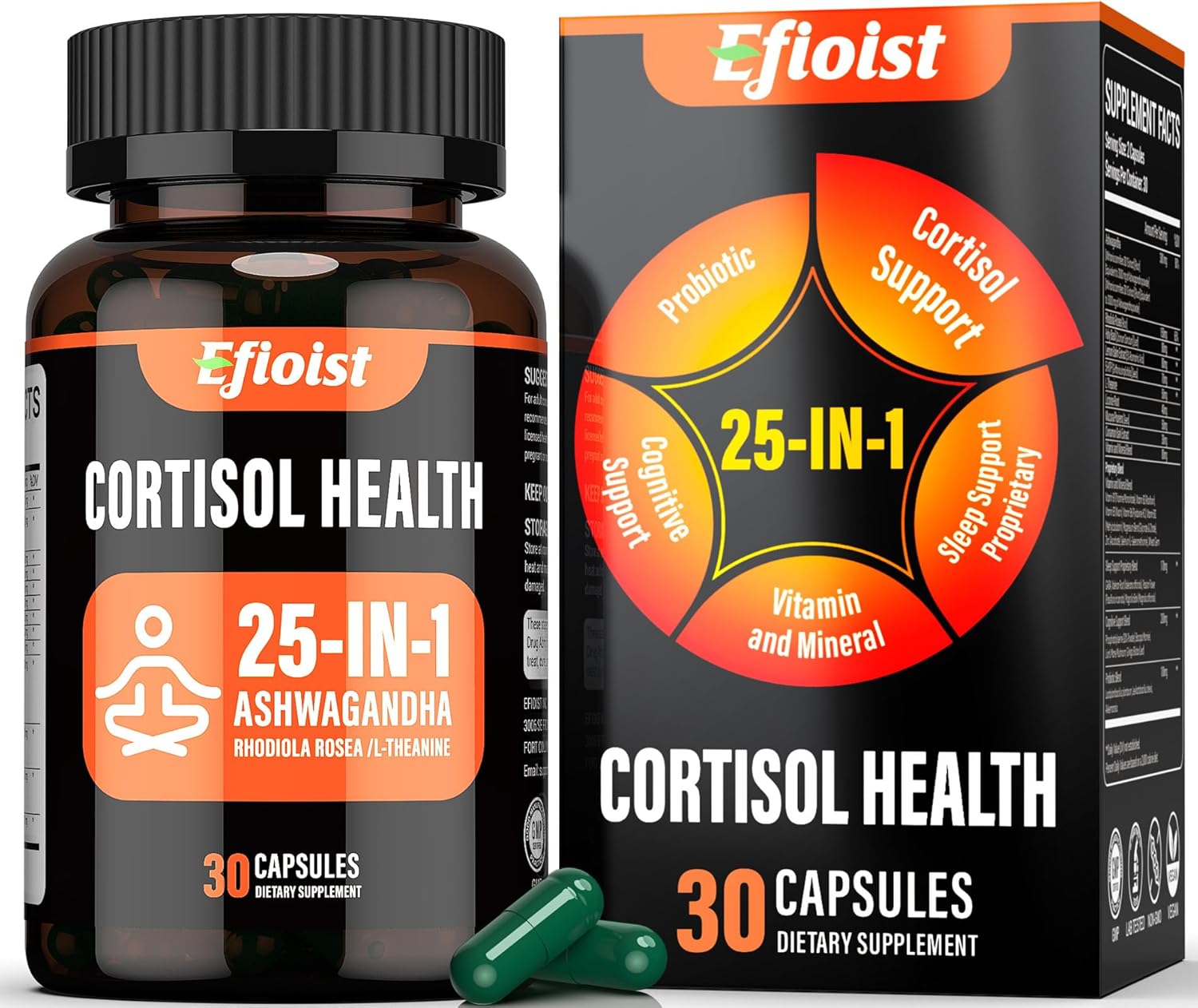 Cortisol Supplement for Women, 25-in-1 Cortisol Reducer for Women & Men, Cortisol Supplements for Men with Ashwagandha, Rhodiola Rosea, L-Theanine, for Mood, Focus, Sleep Support, 30 Capsules