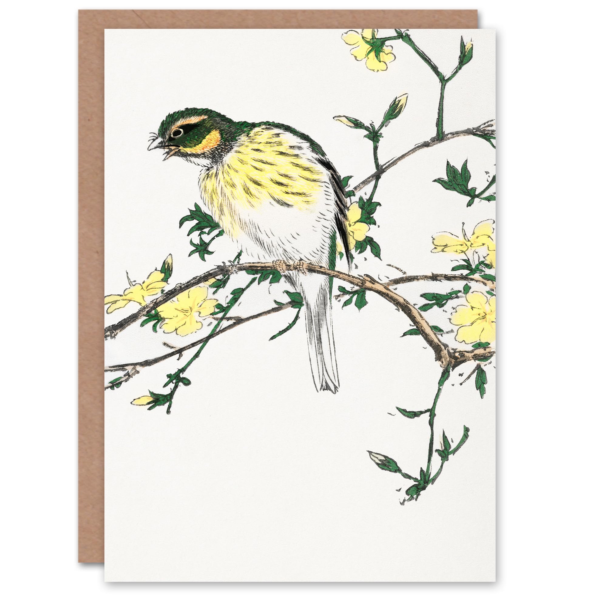 Artery8 - Greeting Card - Bunting Bird on Plum Tree - Yellow