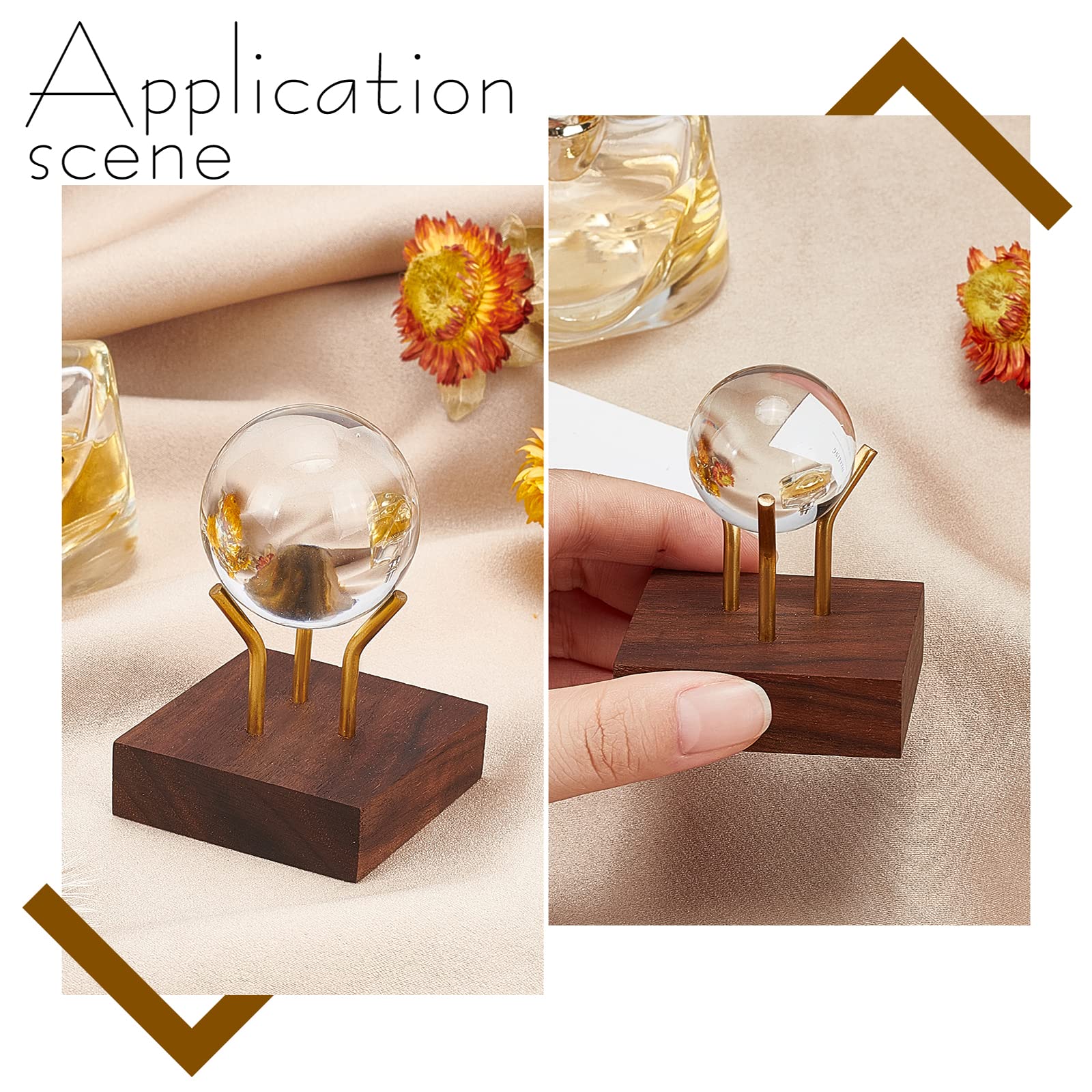 FINGERINSPIRE Supporto Per Cristalli E Minerali: Base In Legno Con Braccio Dorato Regolabile, 5x5x9 Cm, Espositore Per Fossili