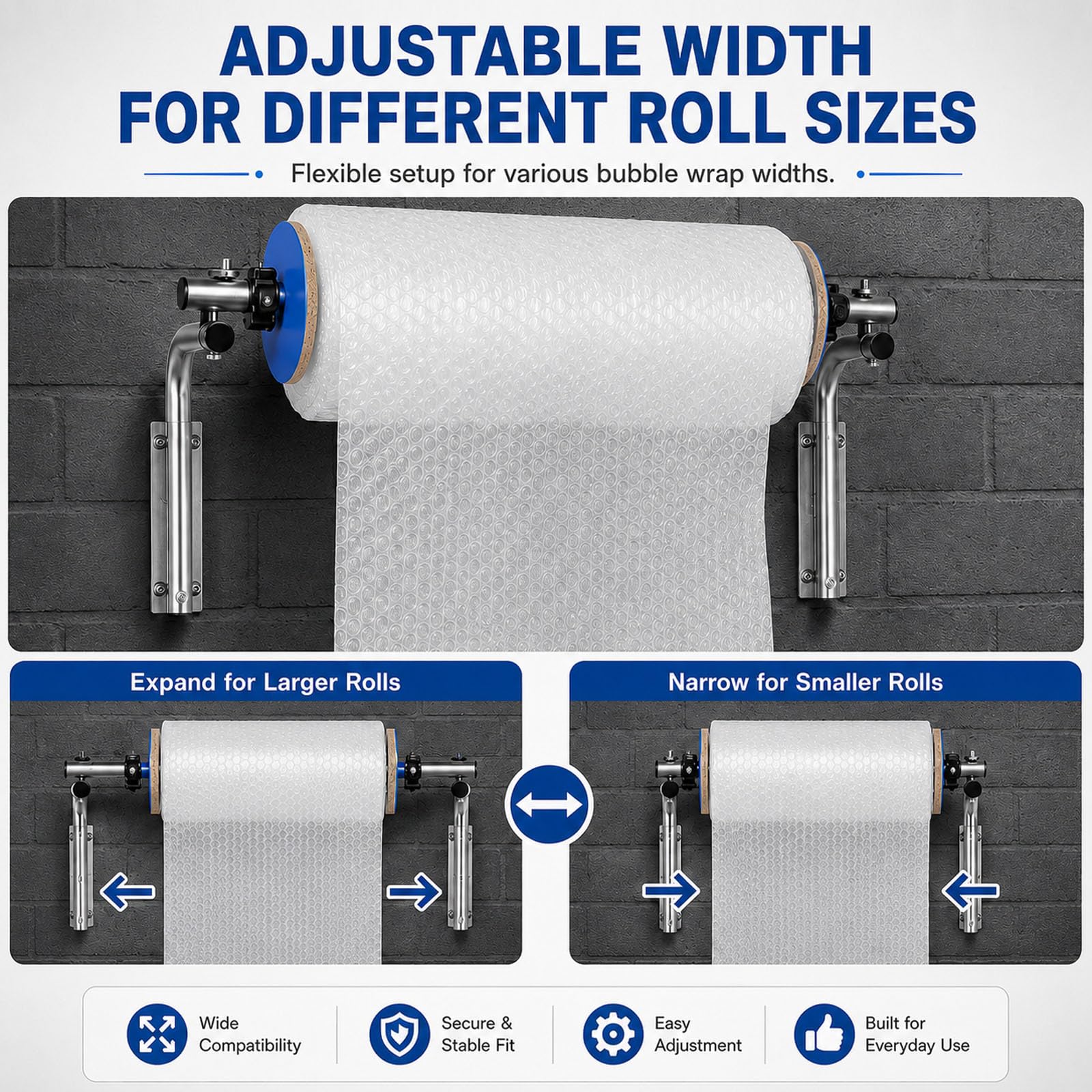 Dispenser Rotolo Pluriball Supporto Appoggio Multifunzione Carta Regalo | Supporto a Parete Regolabile Salvaspazio Mantiene Il Pluriball Stabile Ordinato e Pronto All’Uso(40cm/15.7in)