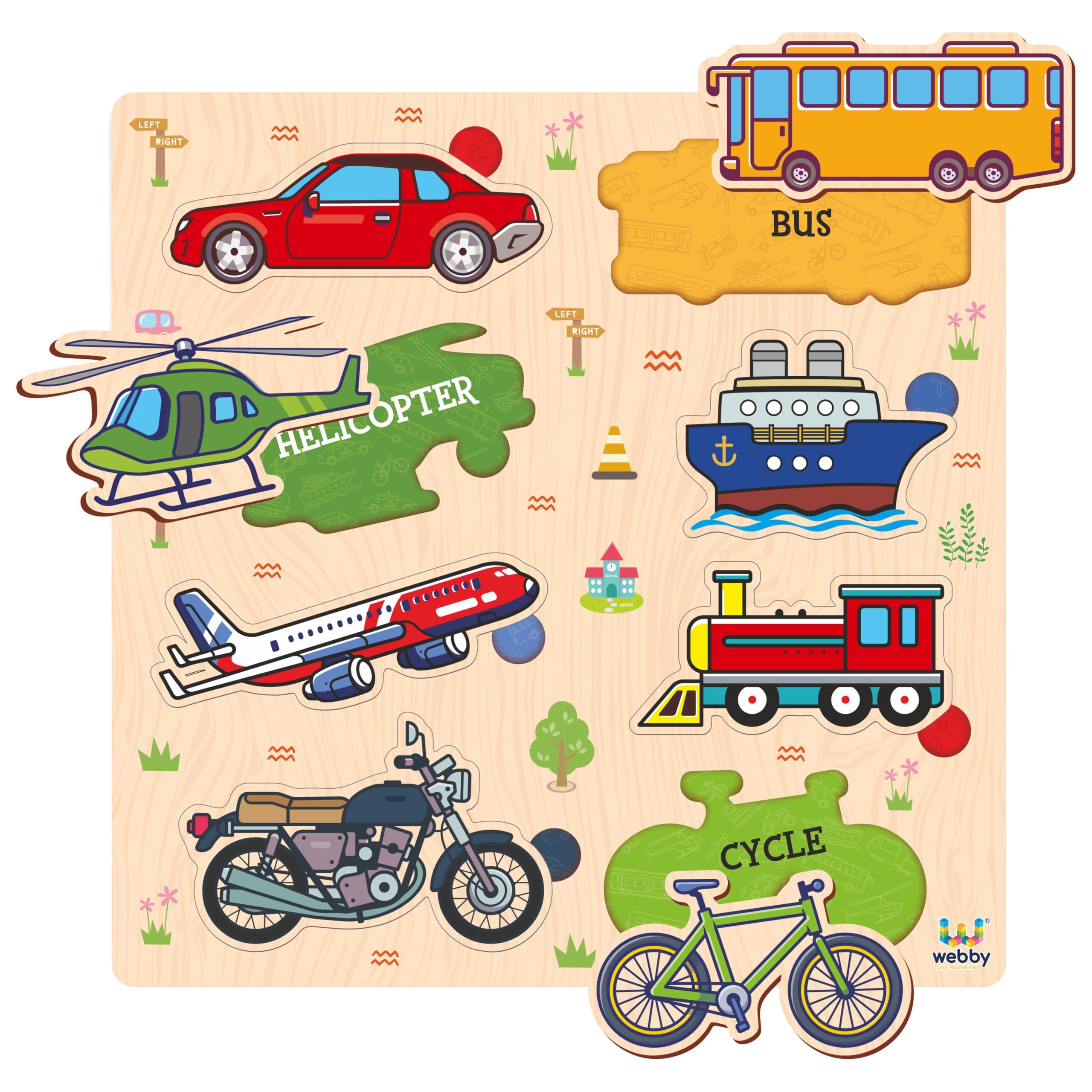 Webby Public Transport Vehicles Wooden Learning Puzzle | Educational Montessori Toy for Pre School Kids-image-37
