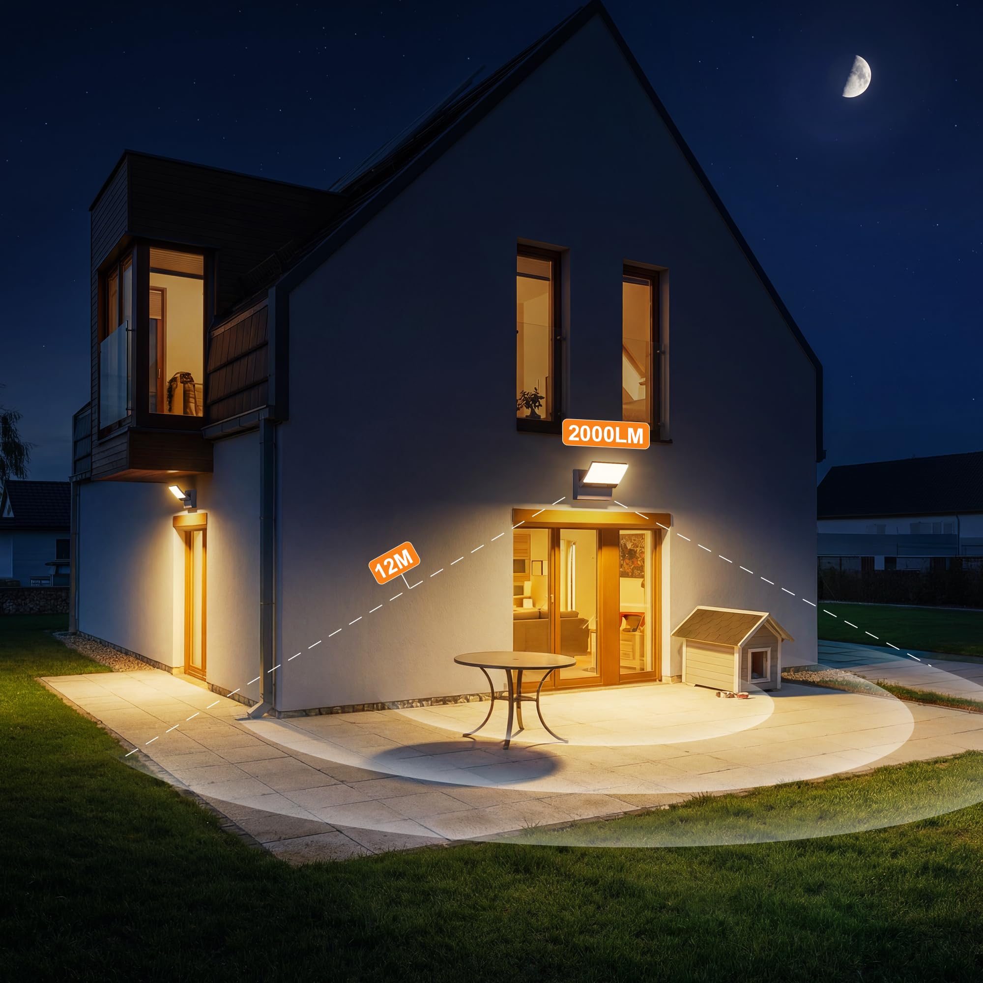 K-Bright Lámpara de Pared LED 30W Exterior/Interior, Antracita,3000K | Panel orientado 180°con protección IP65, Aluminio + PC, 144LED 2000lm para exteriores e interiores (Entrada, terraza, jardín)