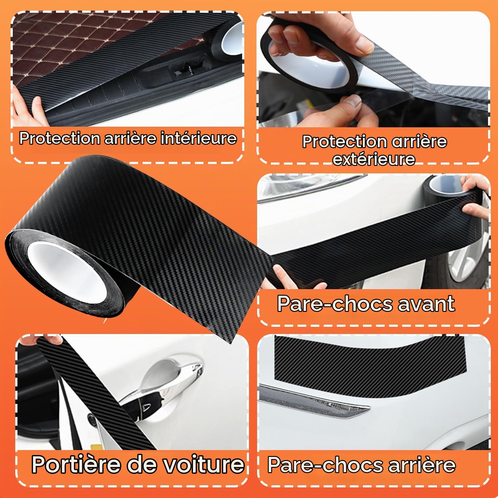 AKOLAFE 10M x 10CM Protection Seuil de Porte Voiture Fibre de Carbone Autocollante Film de Protection Carrosserie PVC Anti-Rayure Protecteur de Seuil Voiture Universel Noir