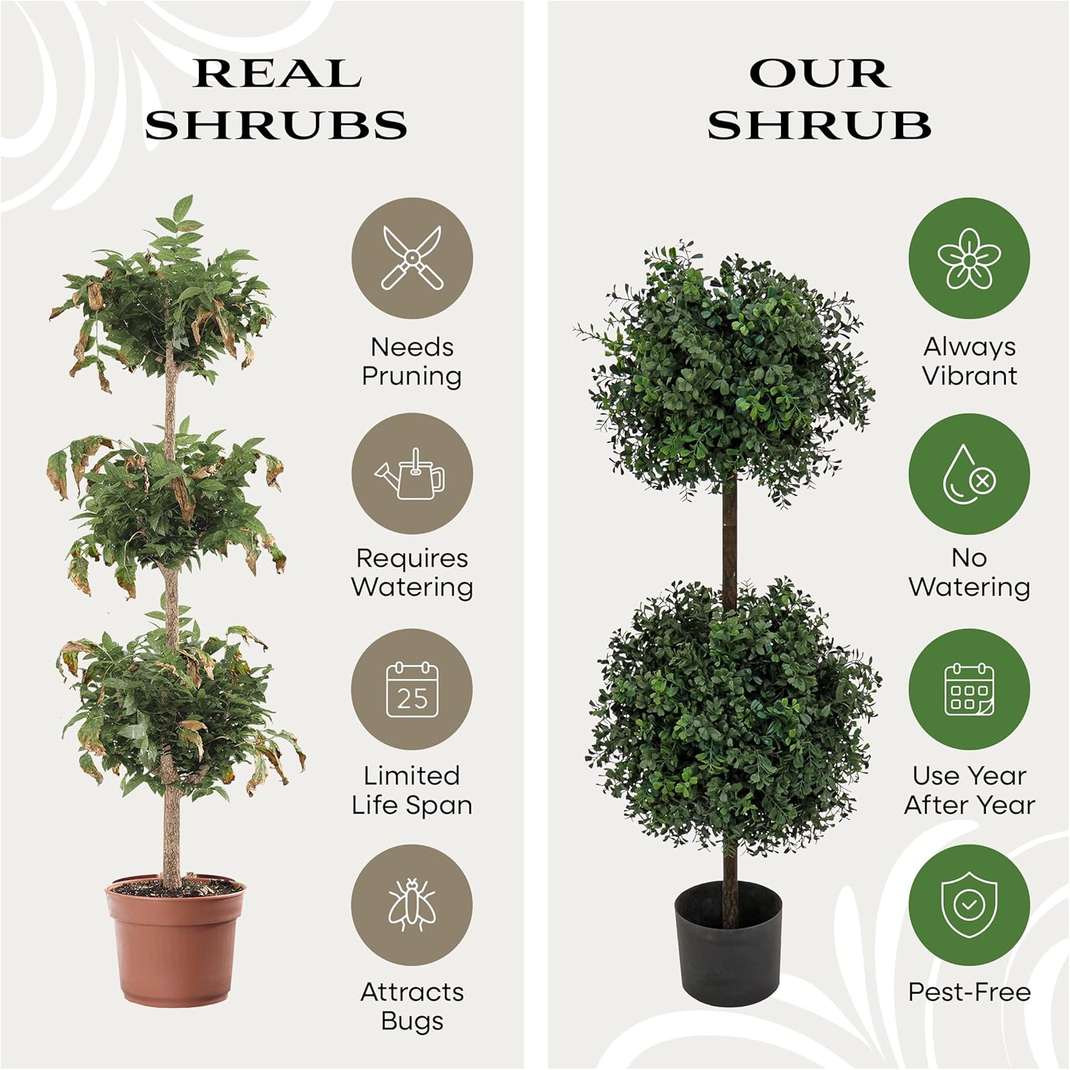 National Tree Company 46 Inch Artificial Boxwood Double Ball Topiary Tree, Realistic Fake Tree Potted Plant, Matte Black Nursery Pot