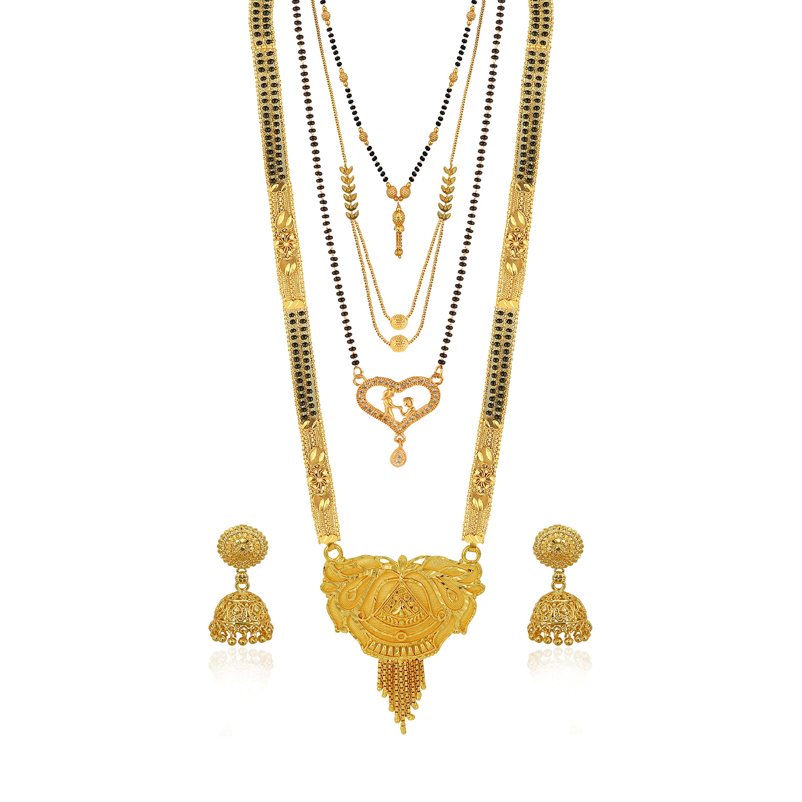 Brado Jewellery Traditional Combo of 4 Gold Plated 30 Inch and 18 Inch Mangalsutra Tanmaniya with 1 Pair of Earrings for Women and Girls (B0BR5KYT99) Amazon Price History, Amazon Price Tracker