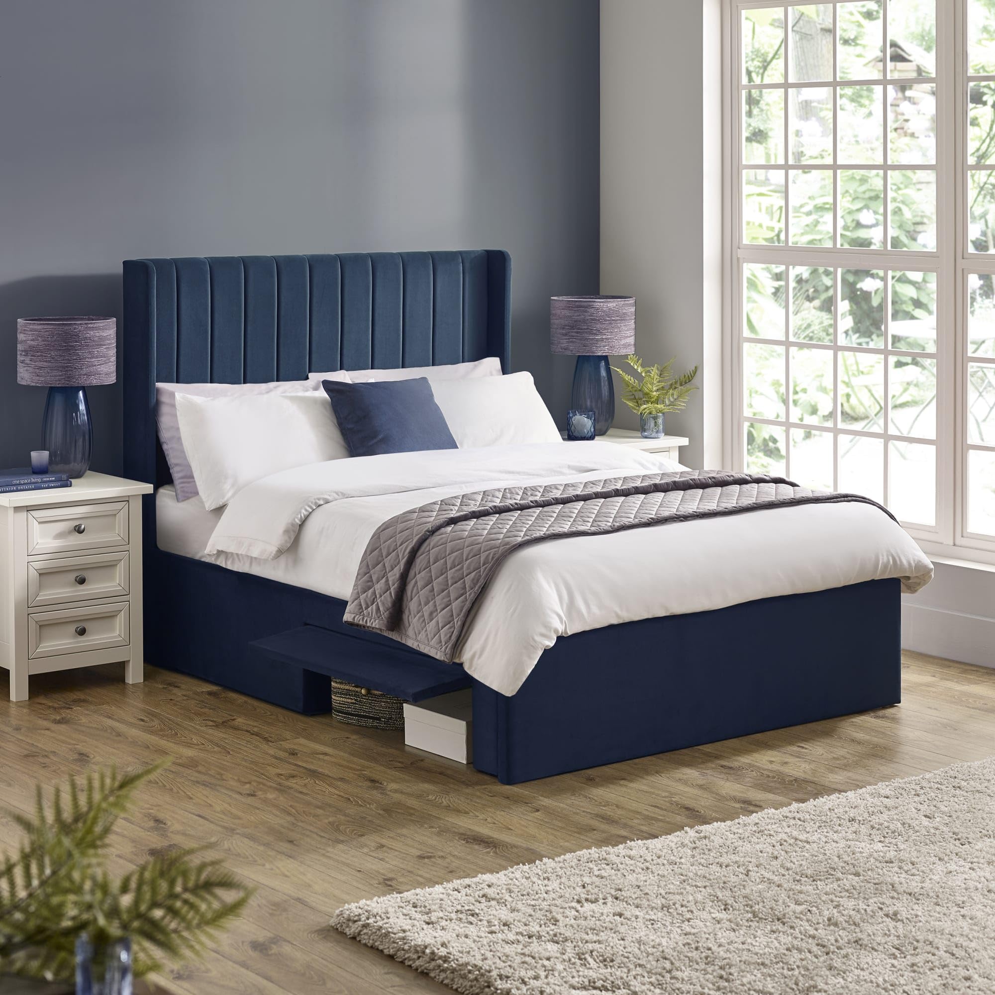 Julian Bowen Leila Blue Fabric Bed Frame - 4ft6 Double
