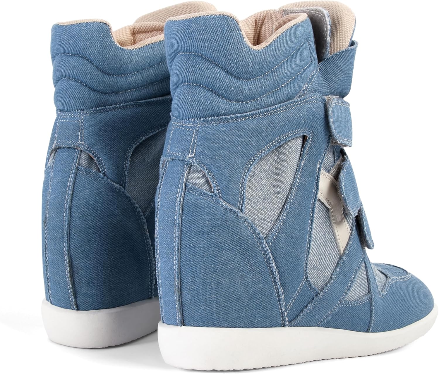 Wedge Sneakers for Women Heels Suede Hook and Loop High Heel Tennis Round Toe Triple Strappy Band Casual Vintage Fashion Dressy Comfy Campus Trendy Retro - Image 7
