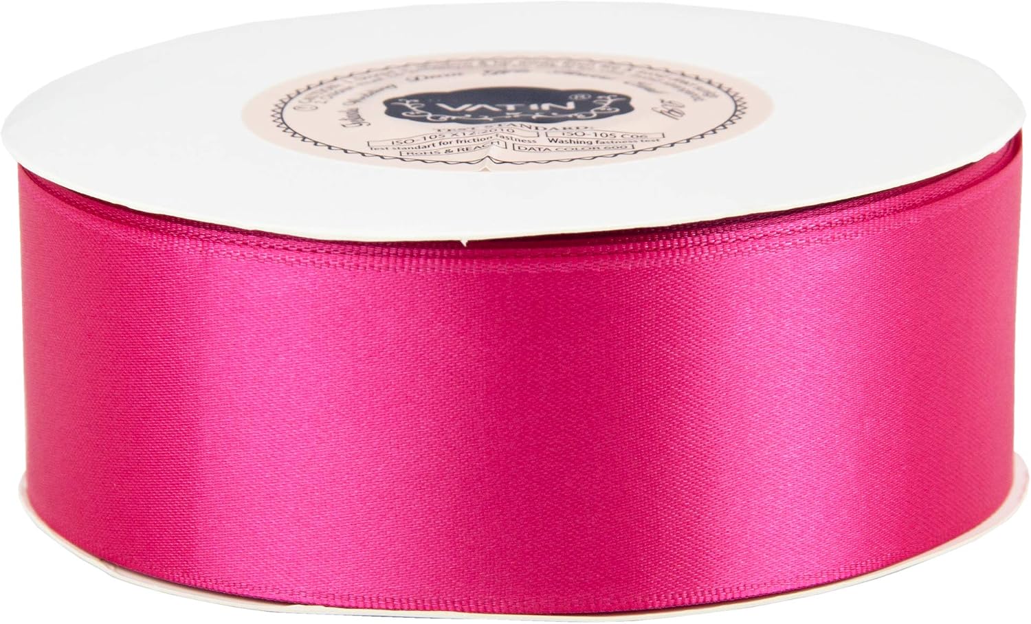 VATIN Solid Color Double Faced Hot Pink Satin Ribbon 1-1/2" Wide 50-Yards Long Perfect for Wedding Decor, Crafts, Bow Making, Sewing, Gift Package Wrapping and Other Projects