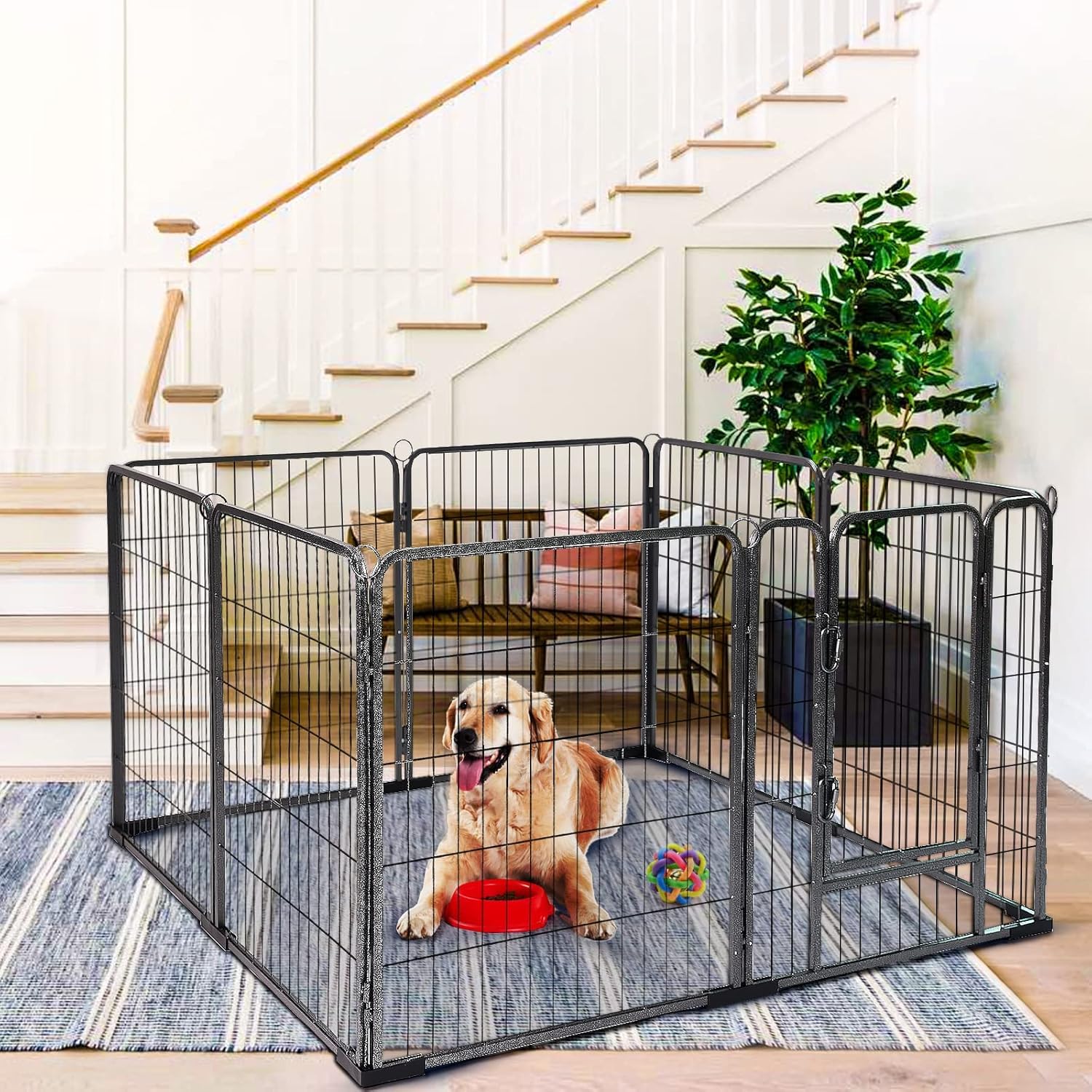 Aivituvin Welpenlaufstall Hundezaun 8 Gitter je 69 x 79 cm Freilaufgehege Starkes Welpenauslauf Hundelaufstall Tierlaufstall mit Tür für Hunde Wohnung Garten (Schwarz, L, 8 Platten)