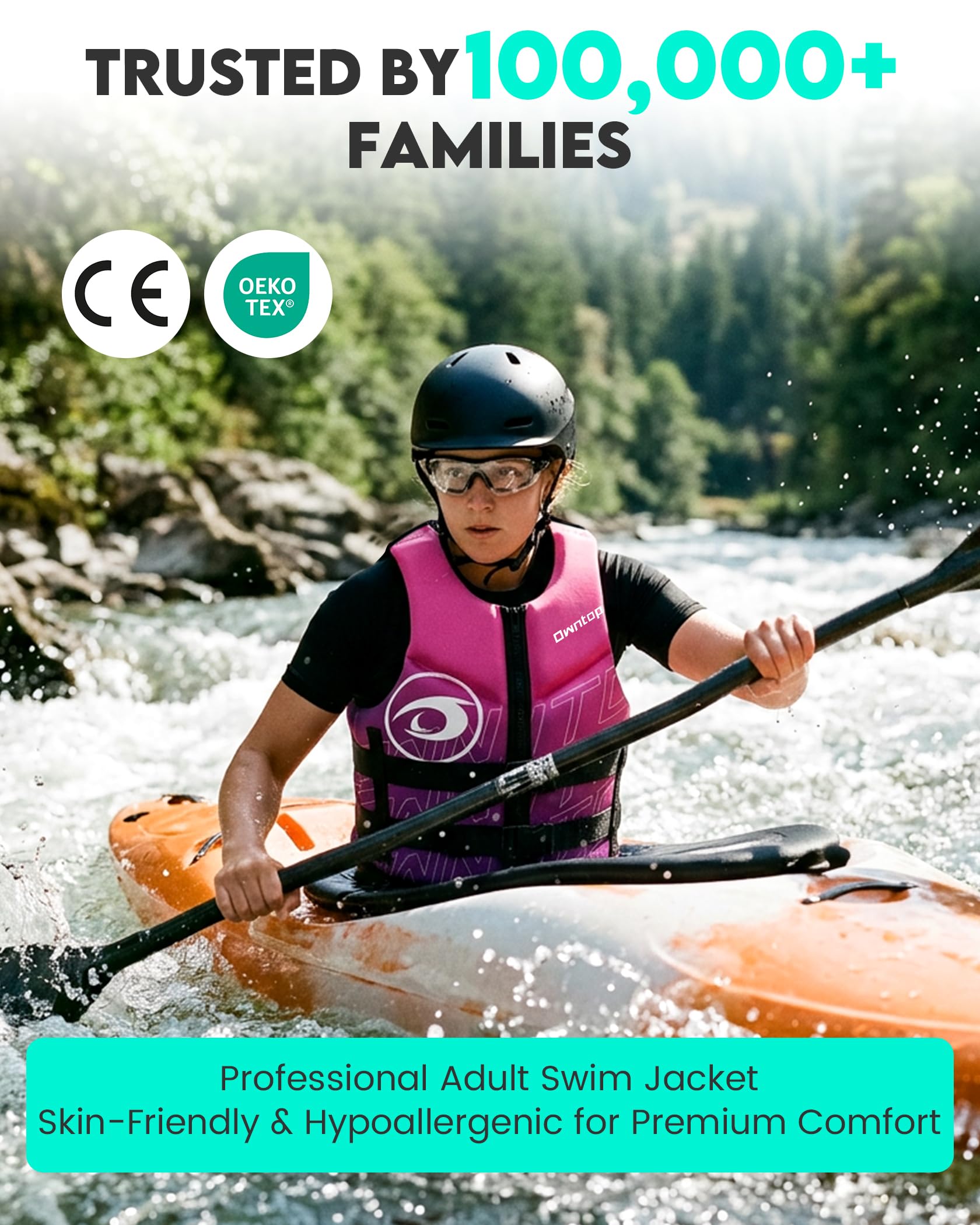 Owntop Giubbotto Galleggiante per Adulti | Aiuto al Galleggiamento in Neoprene Pieghevole con Doppie Cinghie in Vita | Gilet di Galleggiamento Leggero per Barca, Kayak, Paddle e Pesca