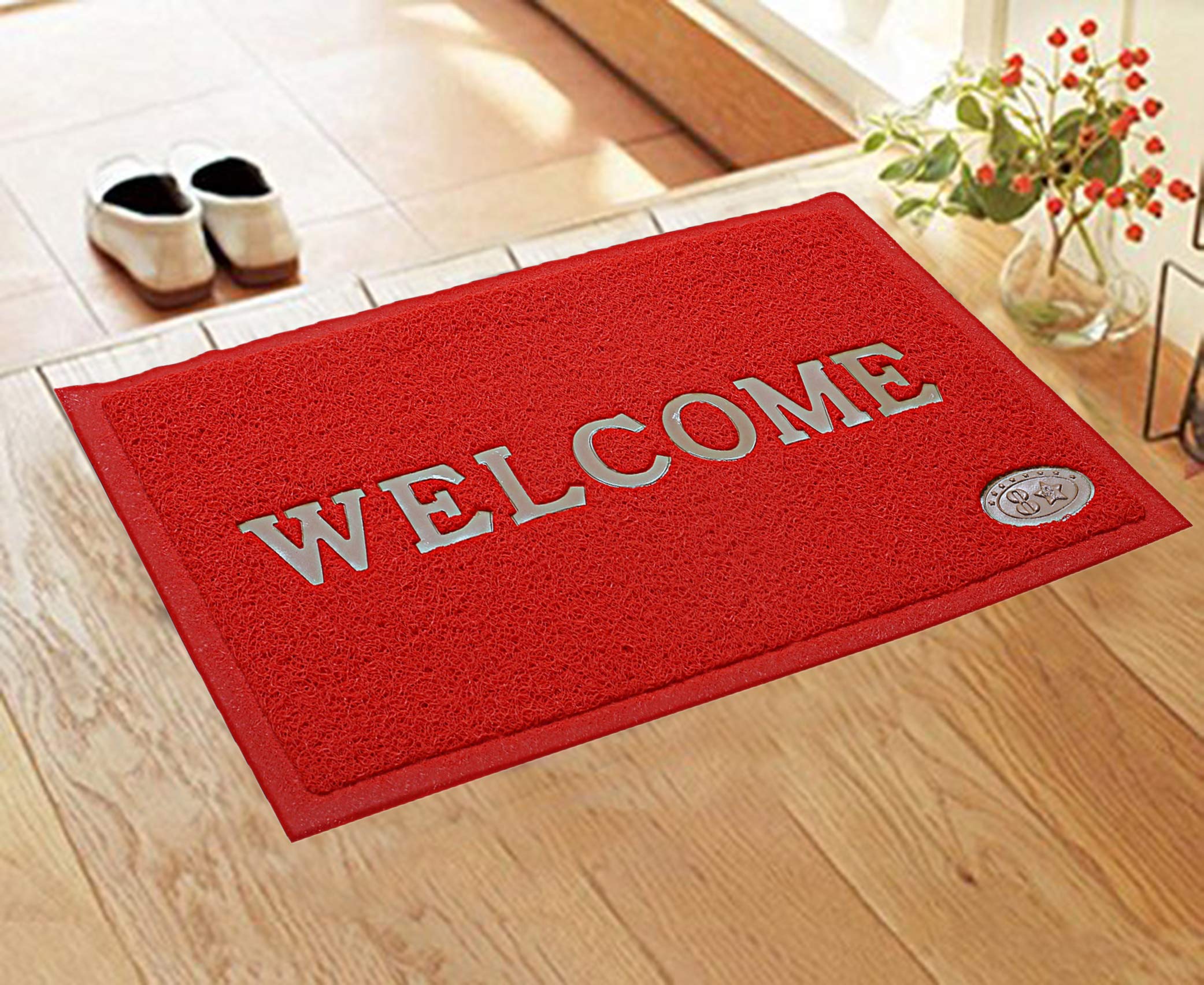 Kuber Industries PVC Anti Skid Welcome Door Mat (Red) -CTLTC011173, Rectangular, 58x38 cm