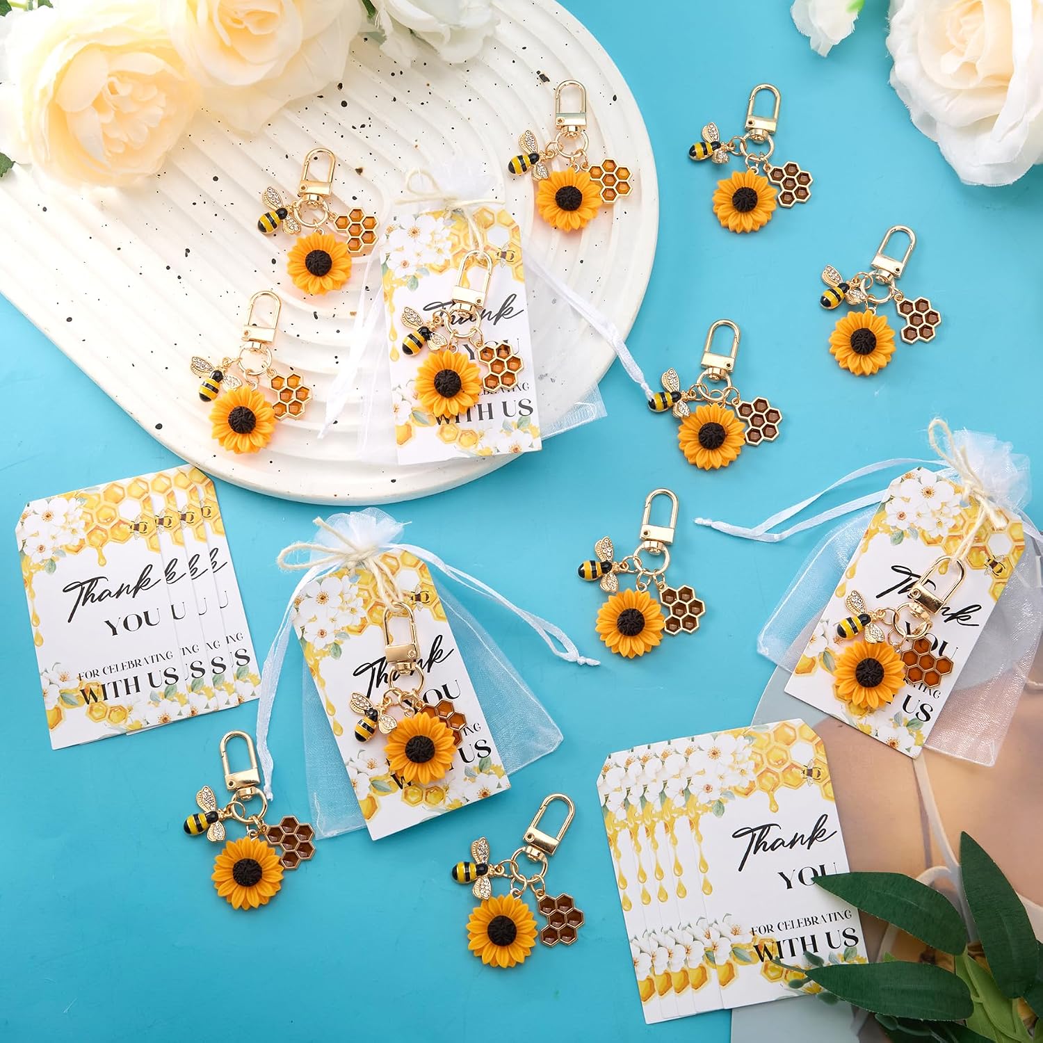 37 PCS She Found Her Honey Bridal Shower Party Favors - She Found Her Honey Bridal Shower Decor Keychain, Sunflower Bee Theme Keychain Favors for Wedding Engagement Bachelorette Party