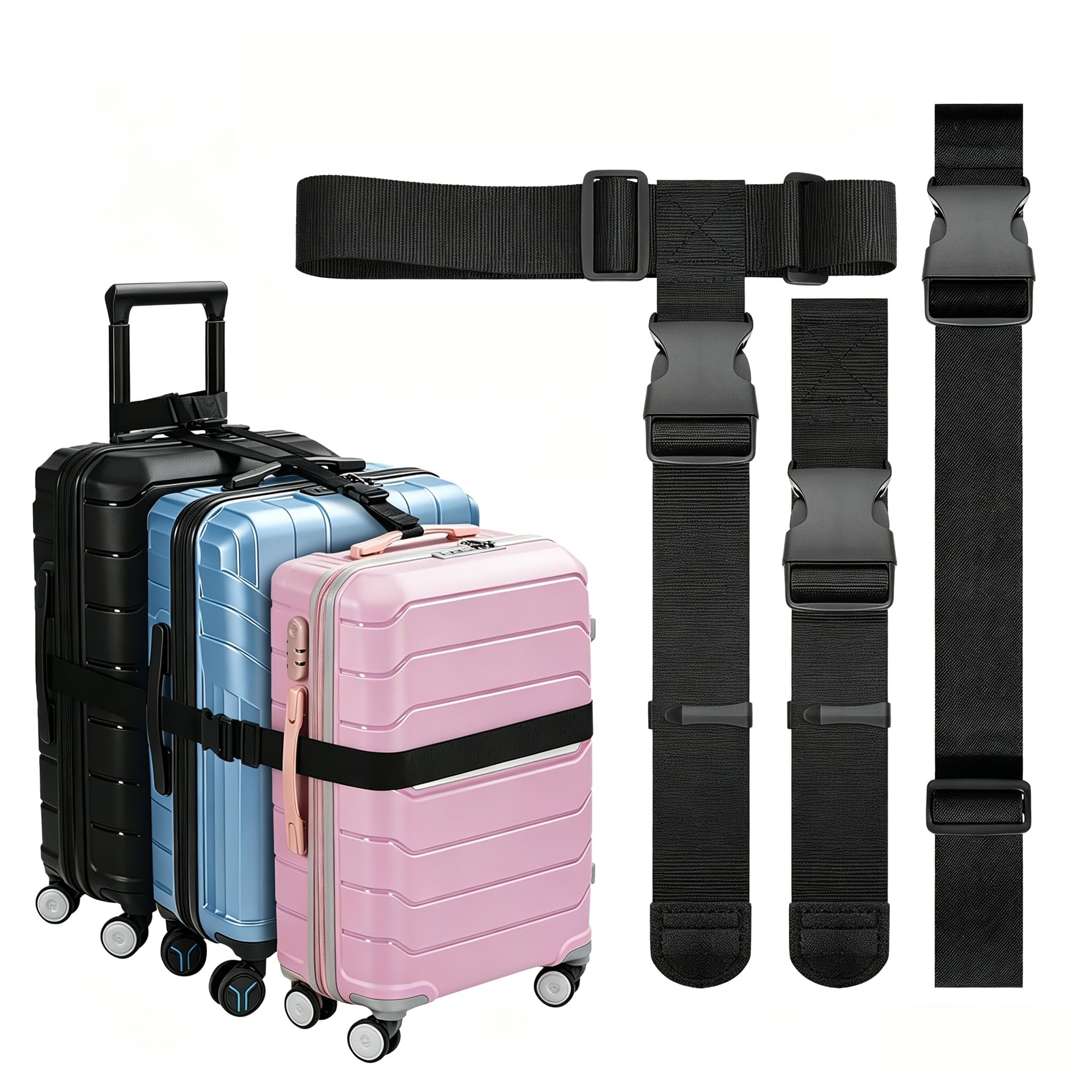 3 Packs Luggage Straps for Suitcases, 2 Connector Straps &amp; Elastic Strap