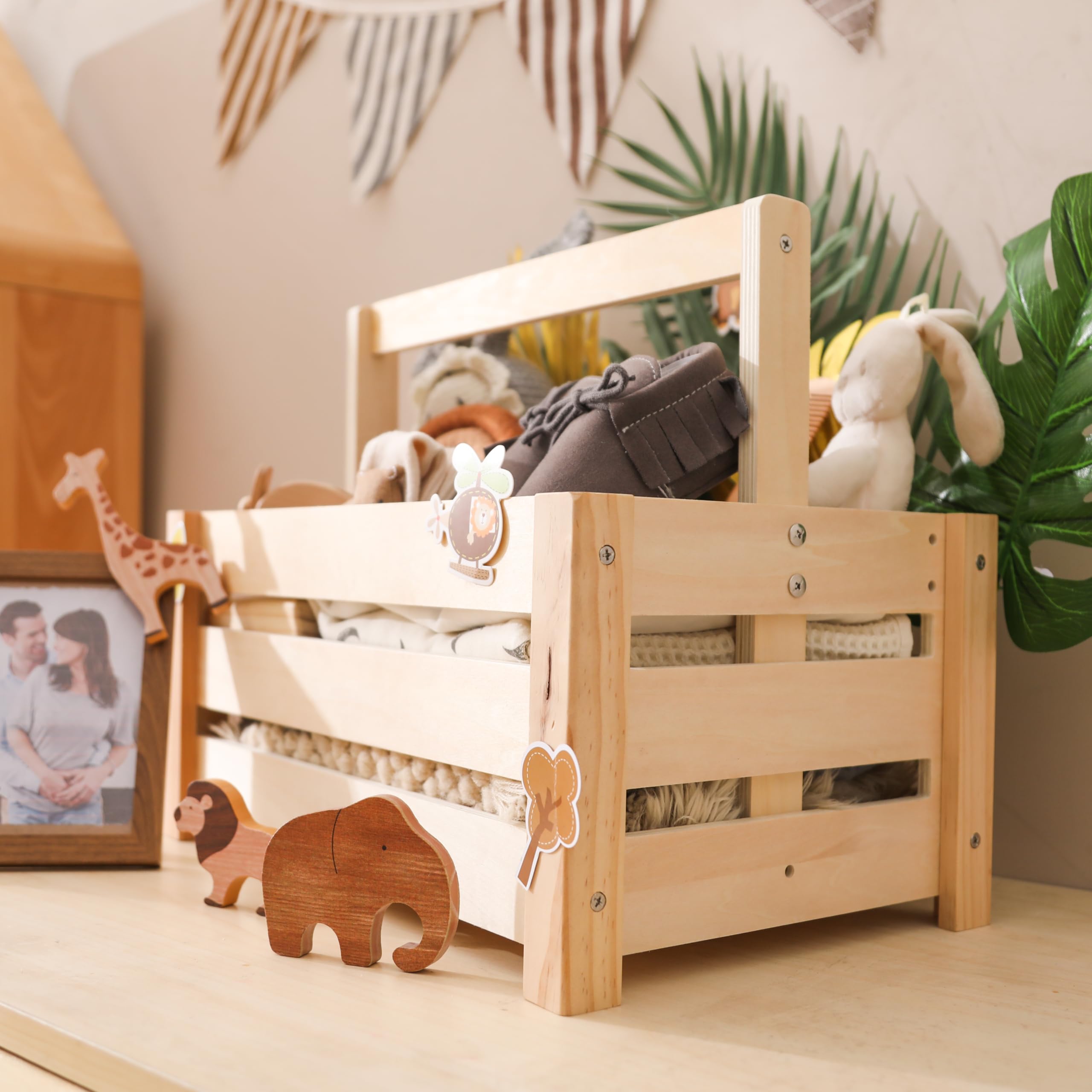 Cesta de regalo de madera para bebé (combo de animales arbustos)
