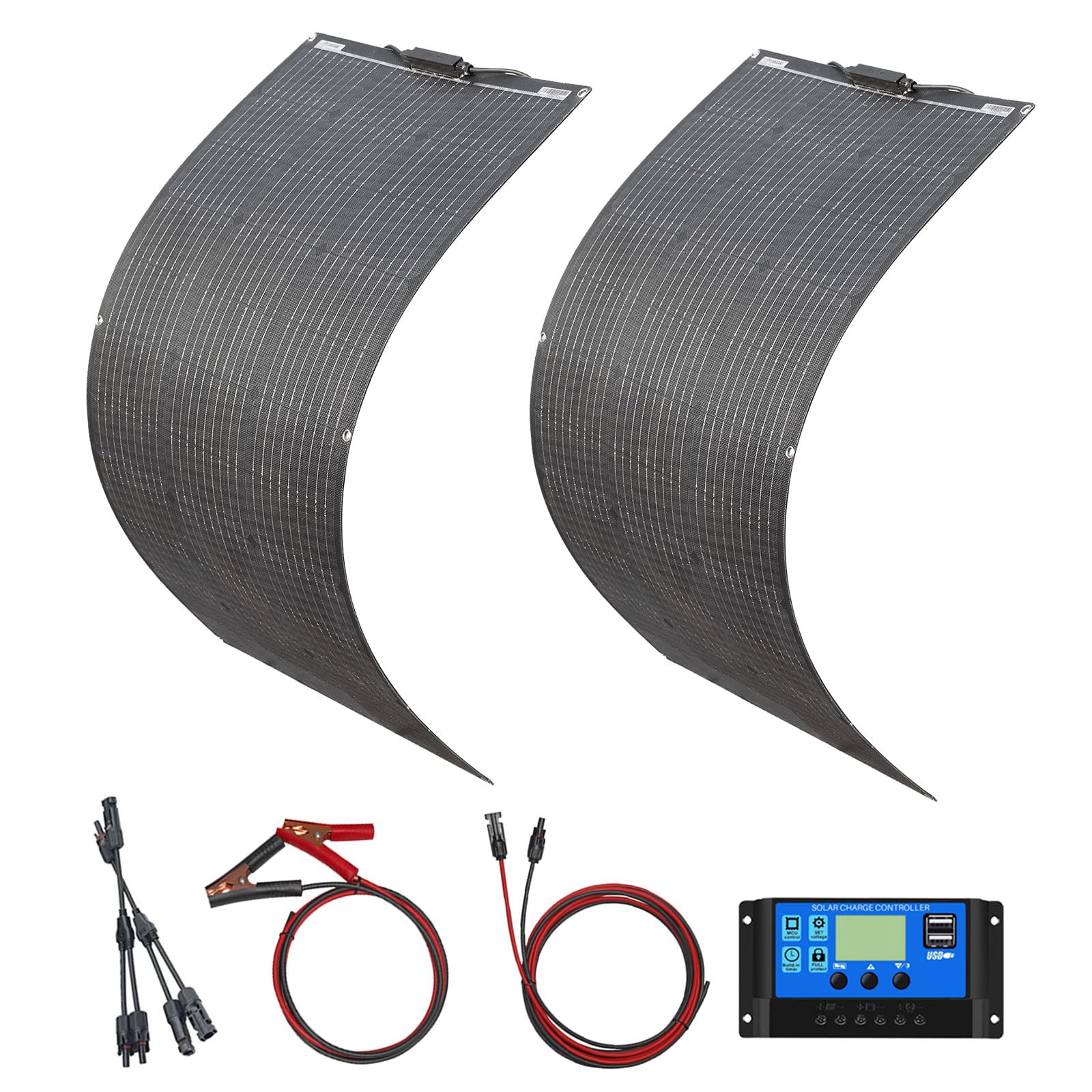 etfe 200 W 2 szt. Zestaw paneli słonecznych 100 W ETFE Elastyczna ładowarka solarna 20 A Regulator ładowania słonecznego do kampera, samochodu, kempingu