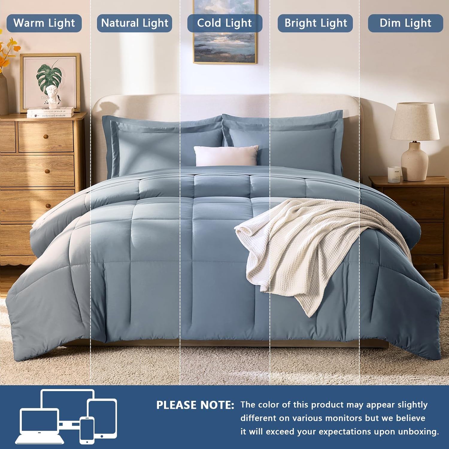 CozyLux Queen Comforter Set Grayish Blue, 7 Pieces Bed in a Bag Queen, All Season Breathable Bedding Sets,Oeko-Tex Certified Bed Set with Down Alternative Comforter, Sheets, Pillowcases & Pillow shams - Image 5