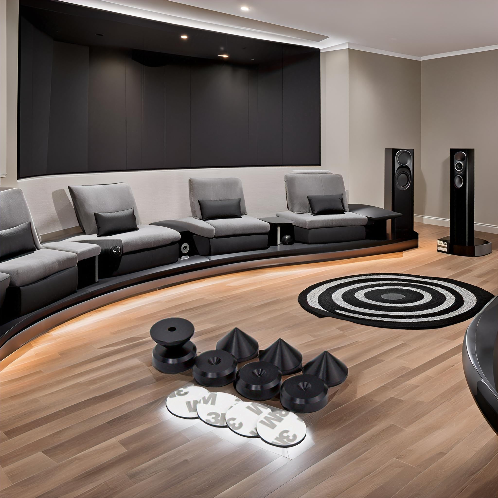 Aluminium Noir Haut-Parleur Pointes de découplage/Cônes + Contre-Pointes + Cercles 3M Coussinets en Mousse EVA