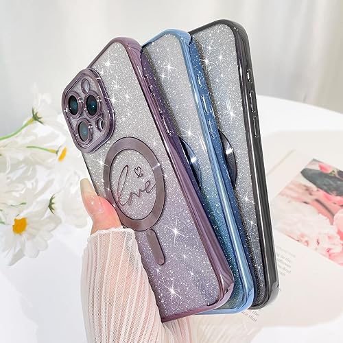 Vista 189 de Fiyart - Funda transparente magnética con purpurina para iPhone 12 para mujeres, con grabado "Love" metálico, protección para cámara y antigolpes