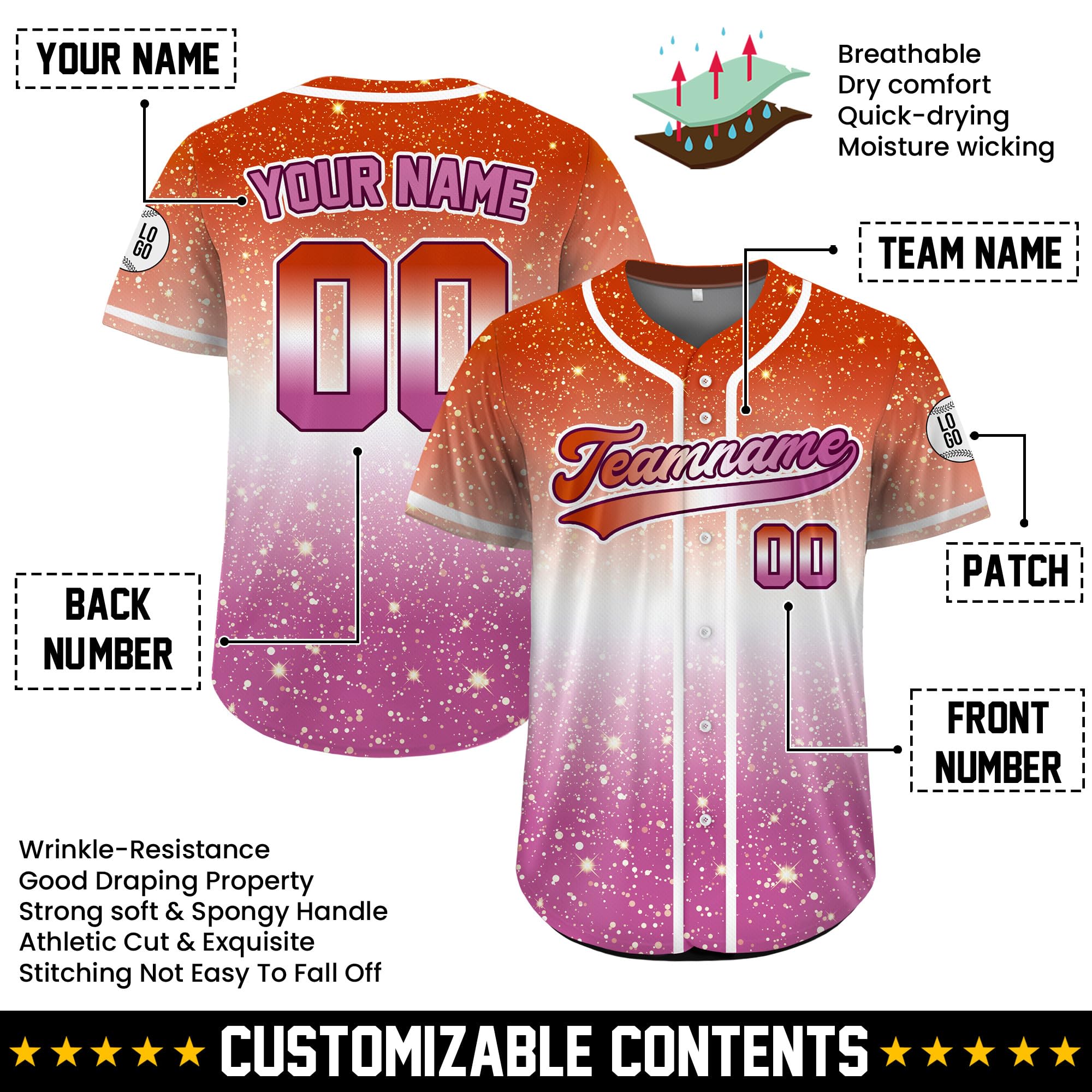 Custom Baseball Jersey – Personalized Name, Number & Logo, LGBT Pride Sports Uniform Pride 9 Baseball Jerseys for Men, Women, Youth, Toddlers
