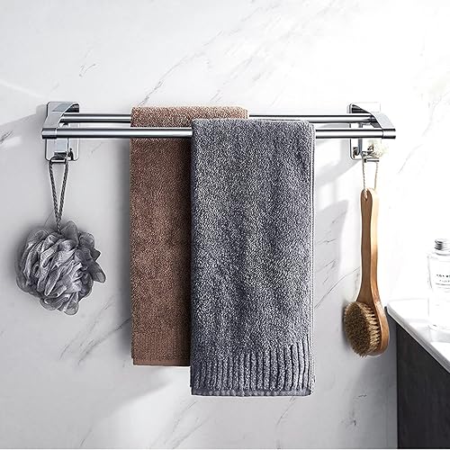 Miniatura 3 de Toallero cromado para pared de baño, barra de toalla de baño doble, toallero de baño montado en la pared, toalleros para baño, perchas para pared de