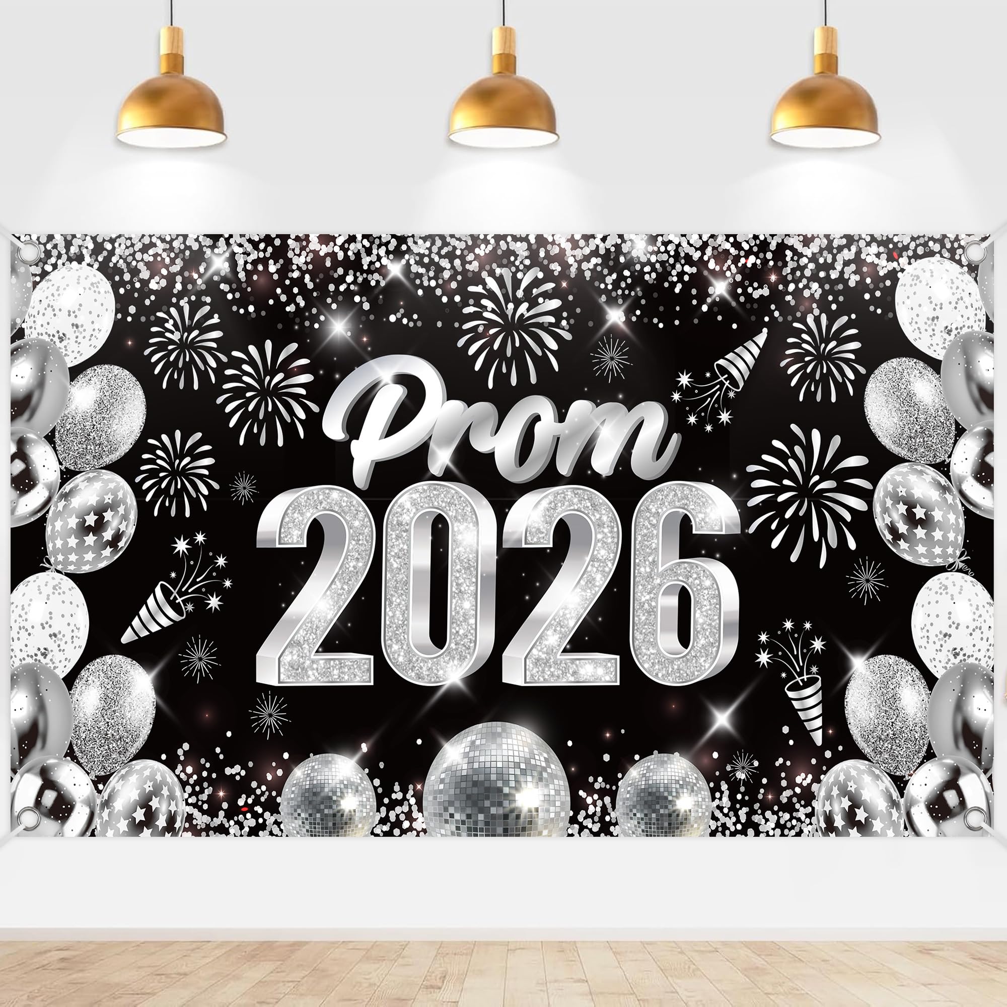 Prom 2026 Decorations Silver Glitter Banner 180×100cm - Prom Banner, School Graduation Party Decorations