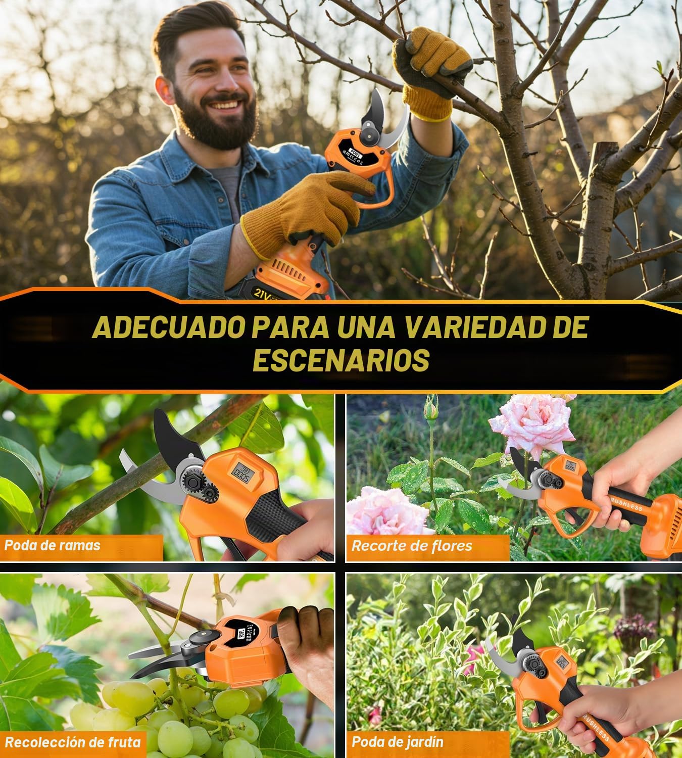 Tijeras De Podar 35mm, Tijeras De Podar Eléctricas De 2000mah Con Pantalla Lcd y Cuchillas Sk7, Motor Sin Escobillas De 800w, Tijeras De Podar Con Batería Recargable